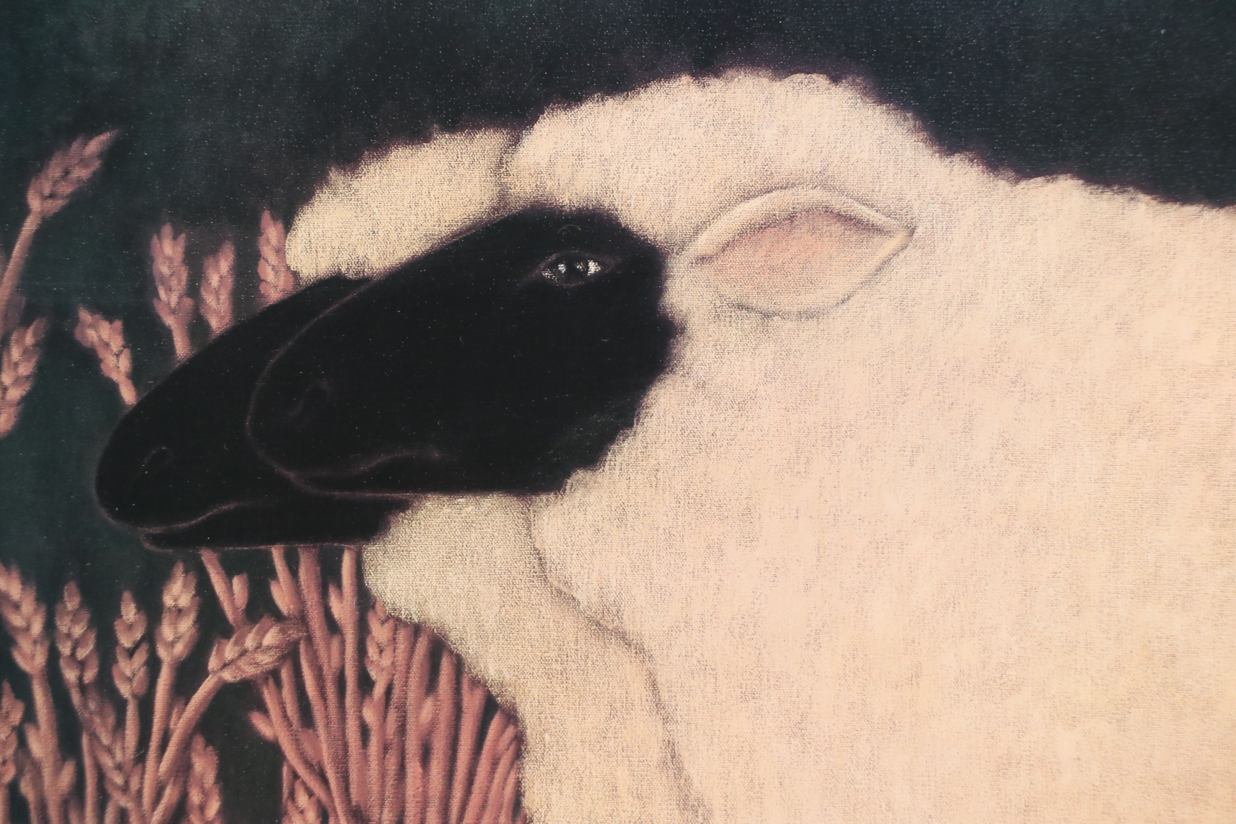 After Suzanne Ring Caplan Offset Lithograph "Black Face Sheep with Bird"