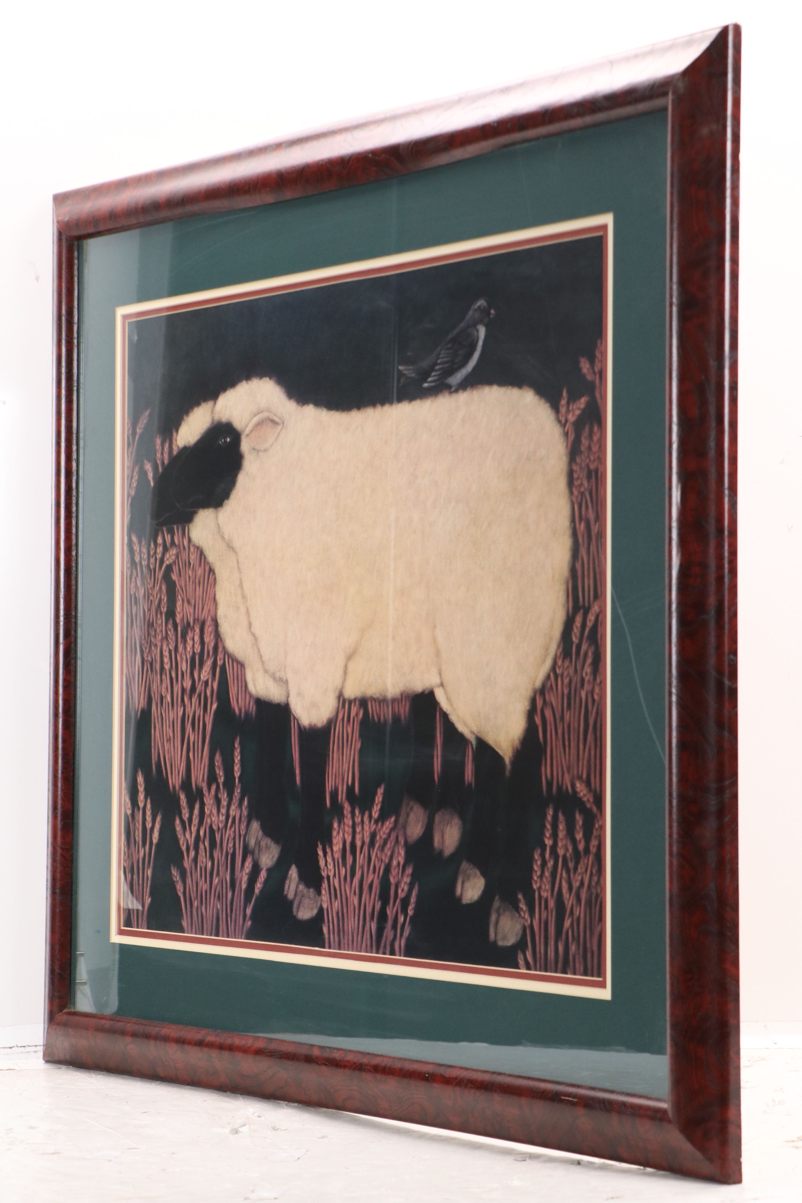 After Suzanne Ring Caplan Offset Lithograph "Black Face Sheep with Bird"