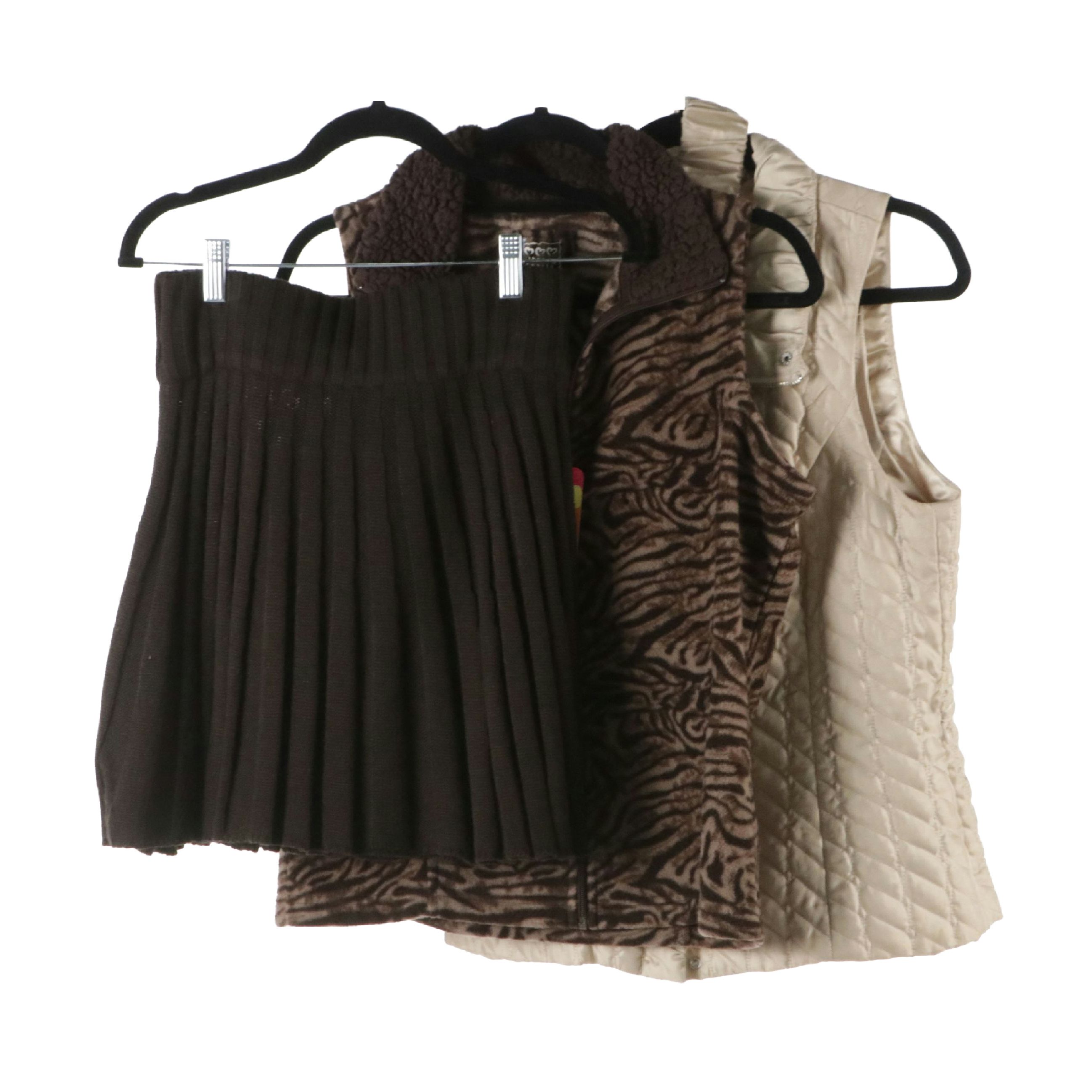 White House Black Market Vest with Belt and Other Zip Vest and Knit Skirt