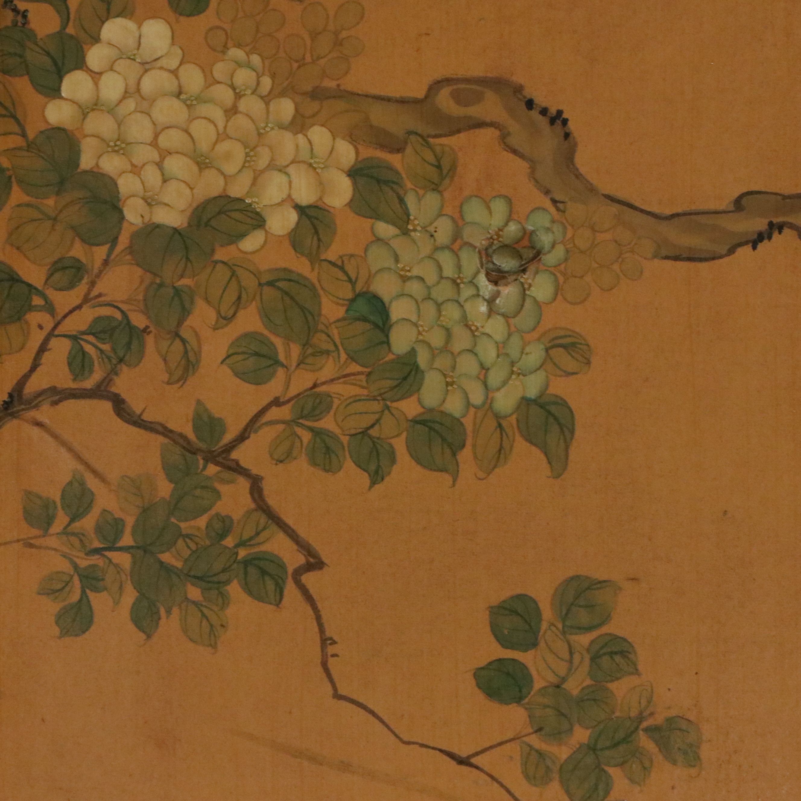 Chinese Four-Panel Painted Bird and Flower Screen, 20th Century