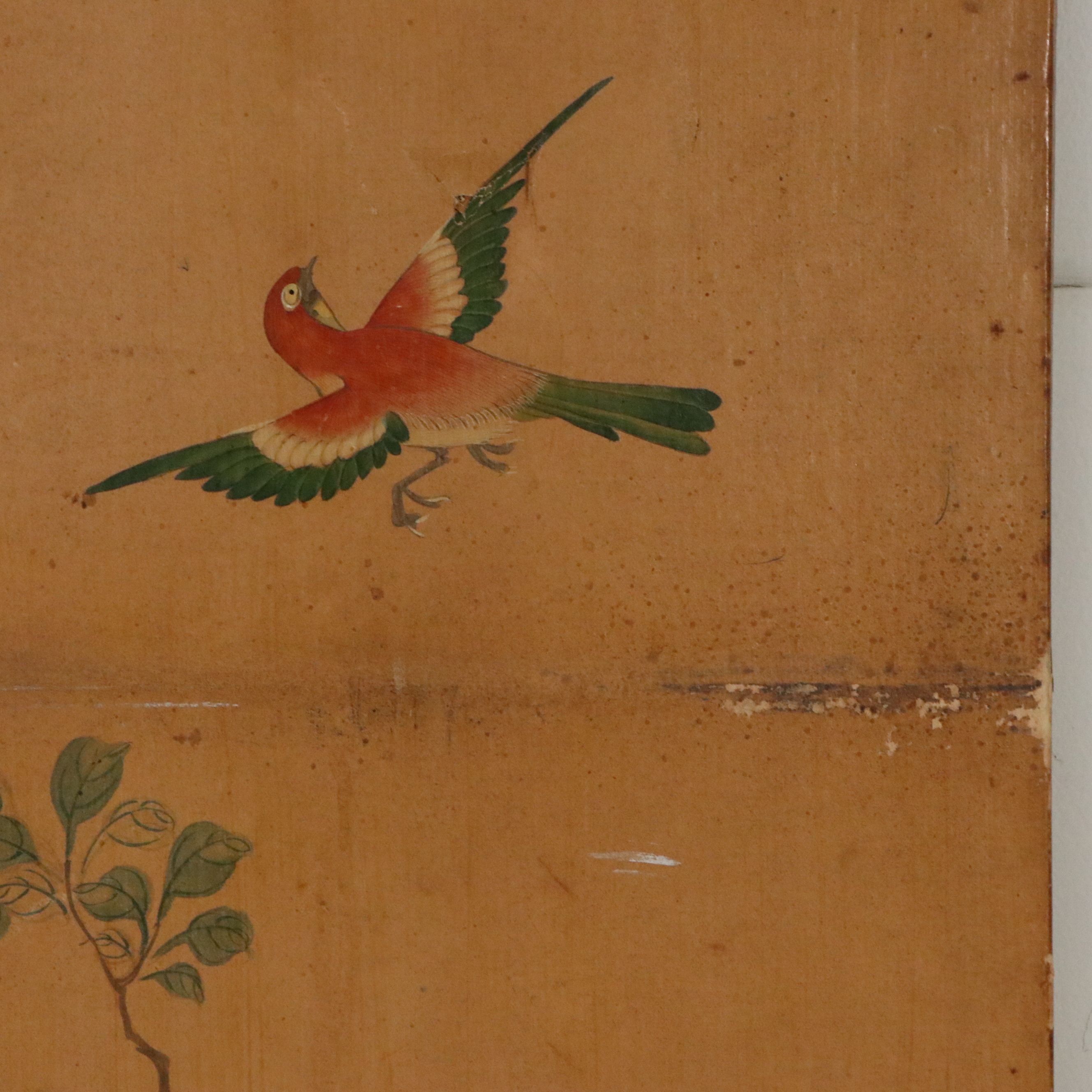 Chinese Four-Panel Painted Bird and Flower Screen, 20th Century