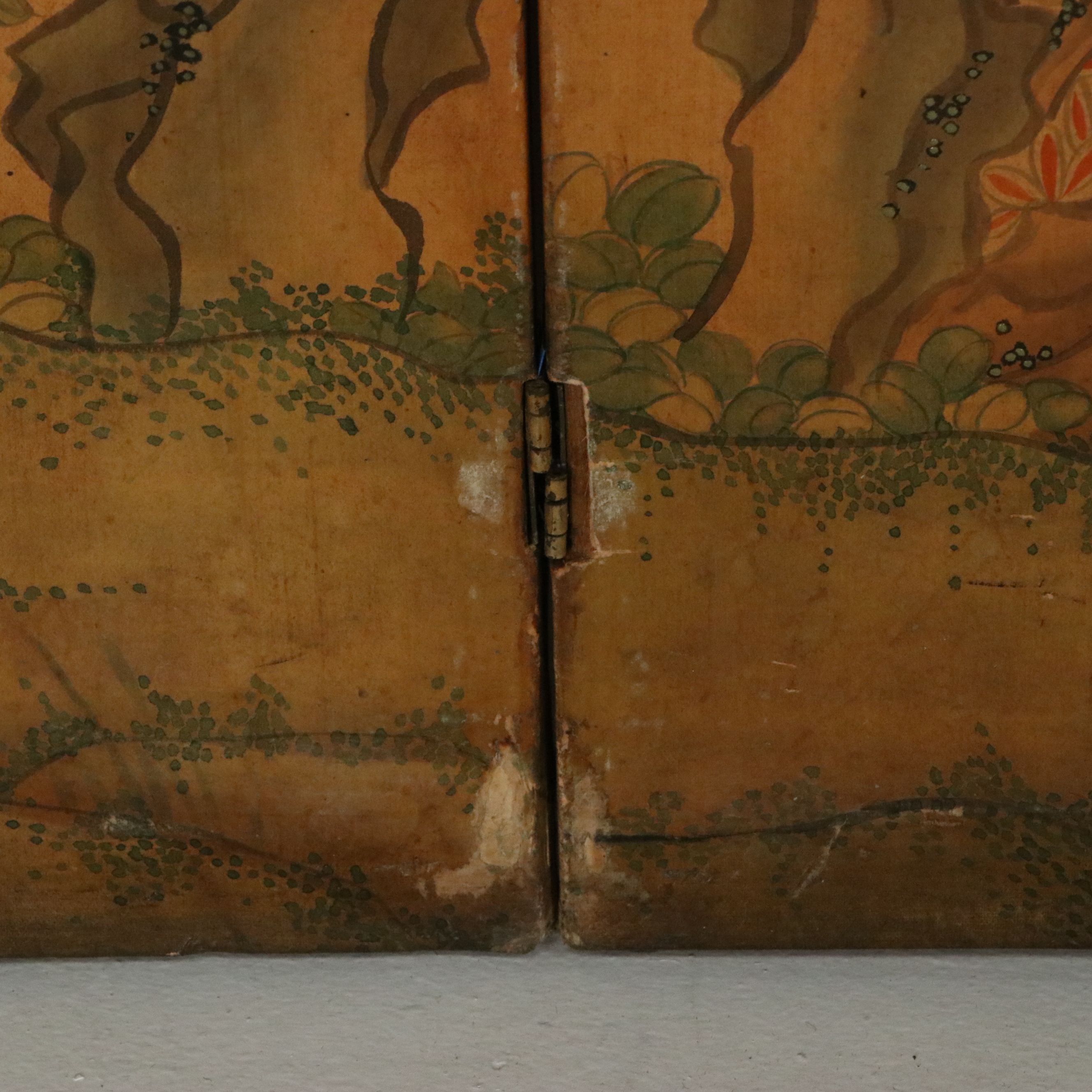 Chinese Four-Panel Painted Bird and Flower Screen, 20th Century