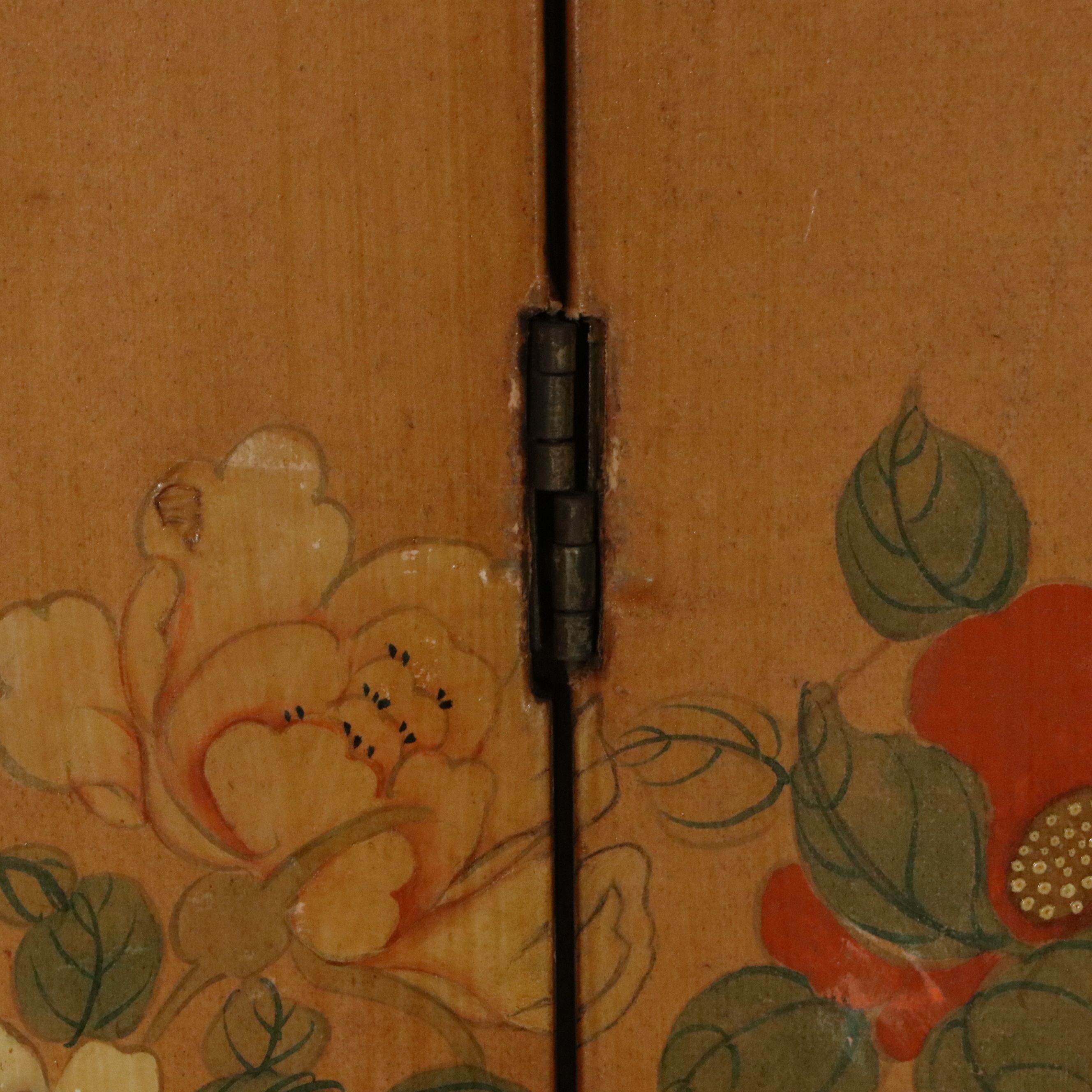 Chinese Four-Panel Painted Bird and Flower Screen, 20th Century