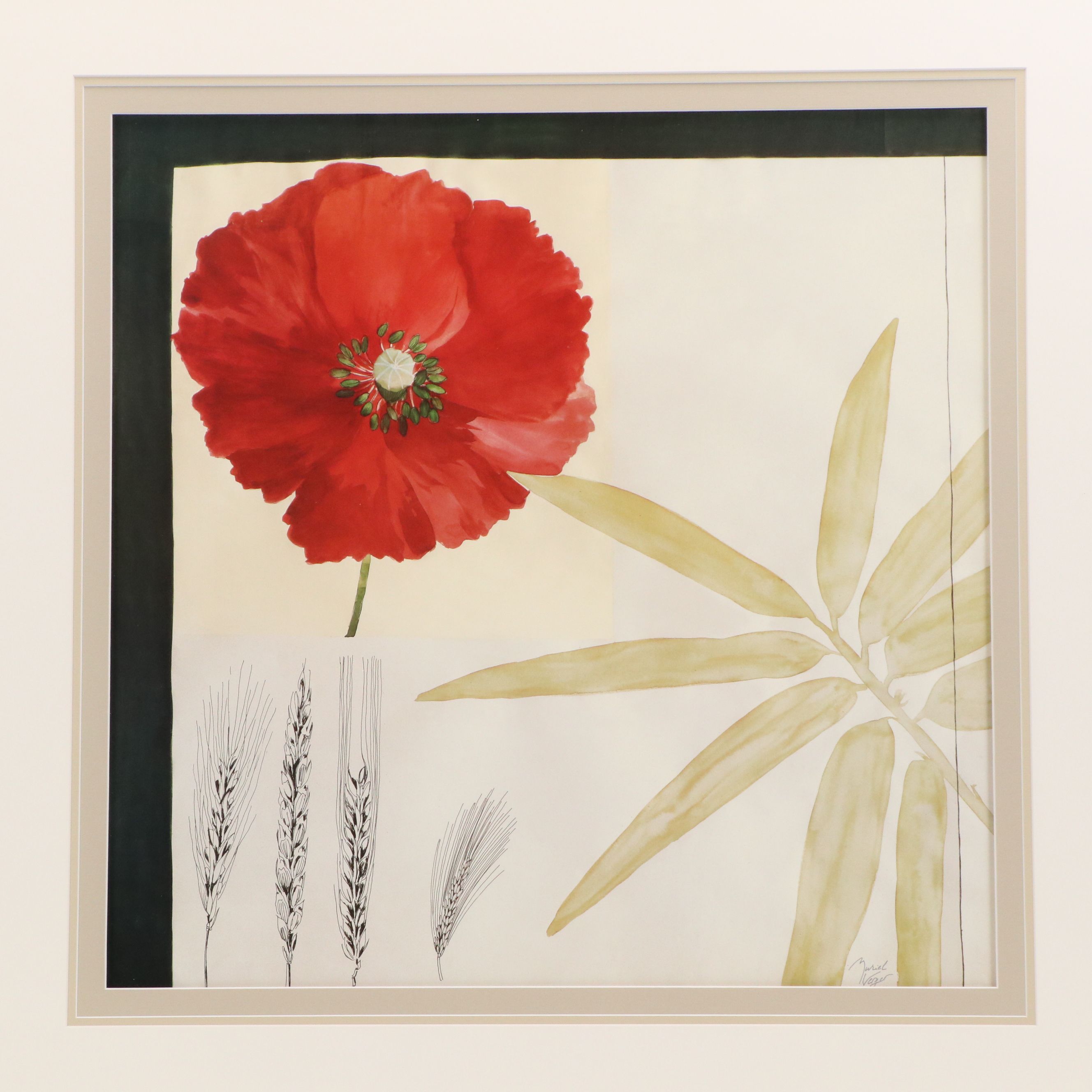 After Muriel Verger Floral Offset Lithographs Including "Red Poppy"