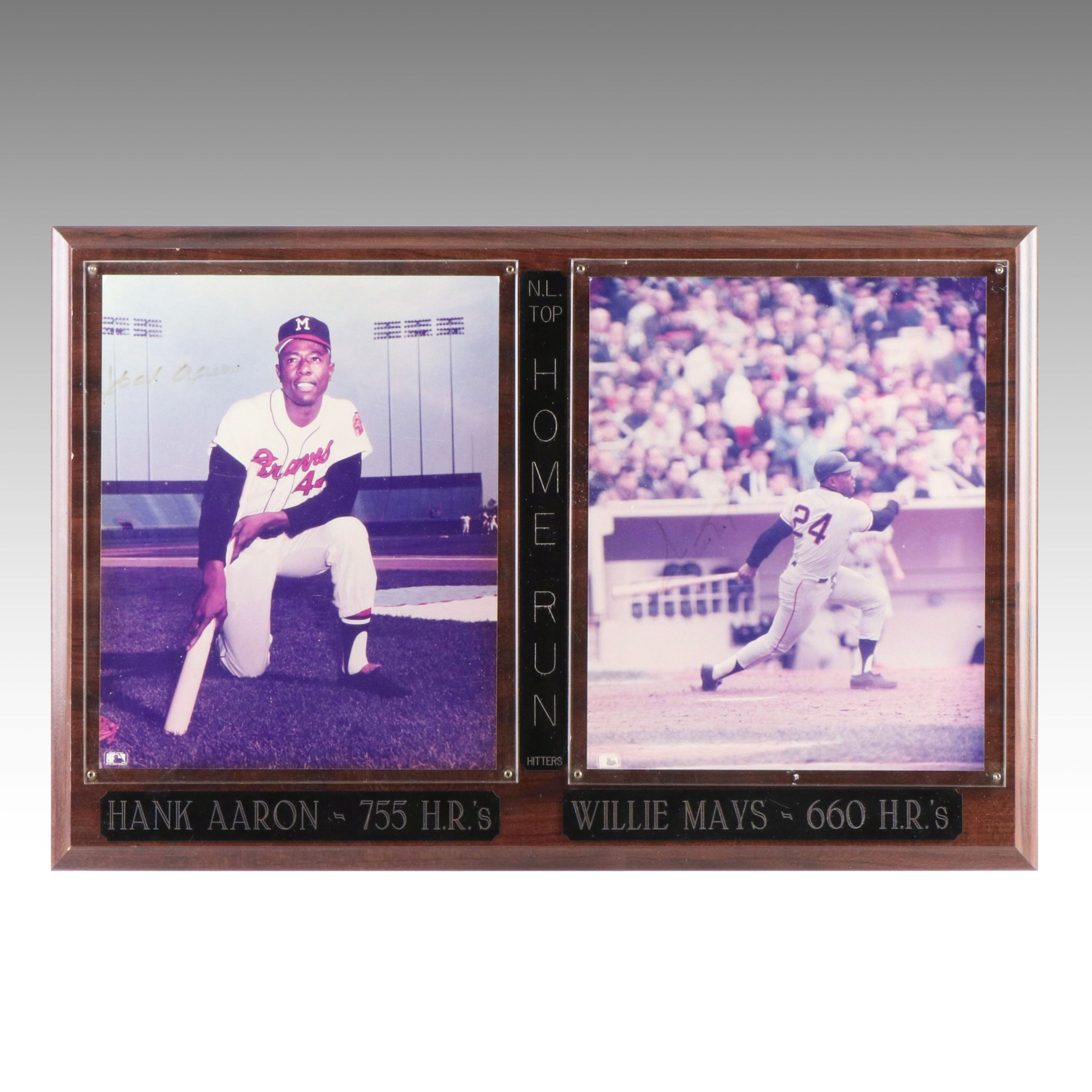 Hank Aaron and Willie Mays Signed NL Home Run Leaders Display