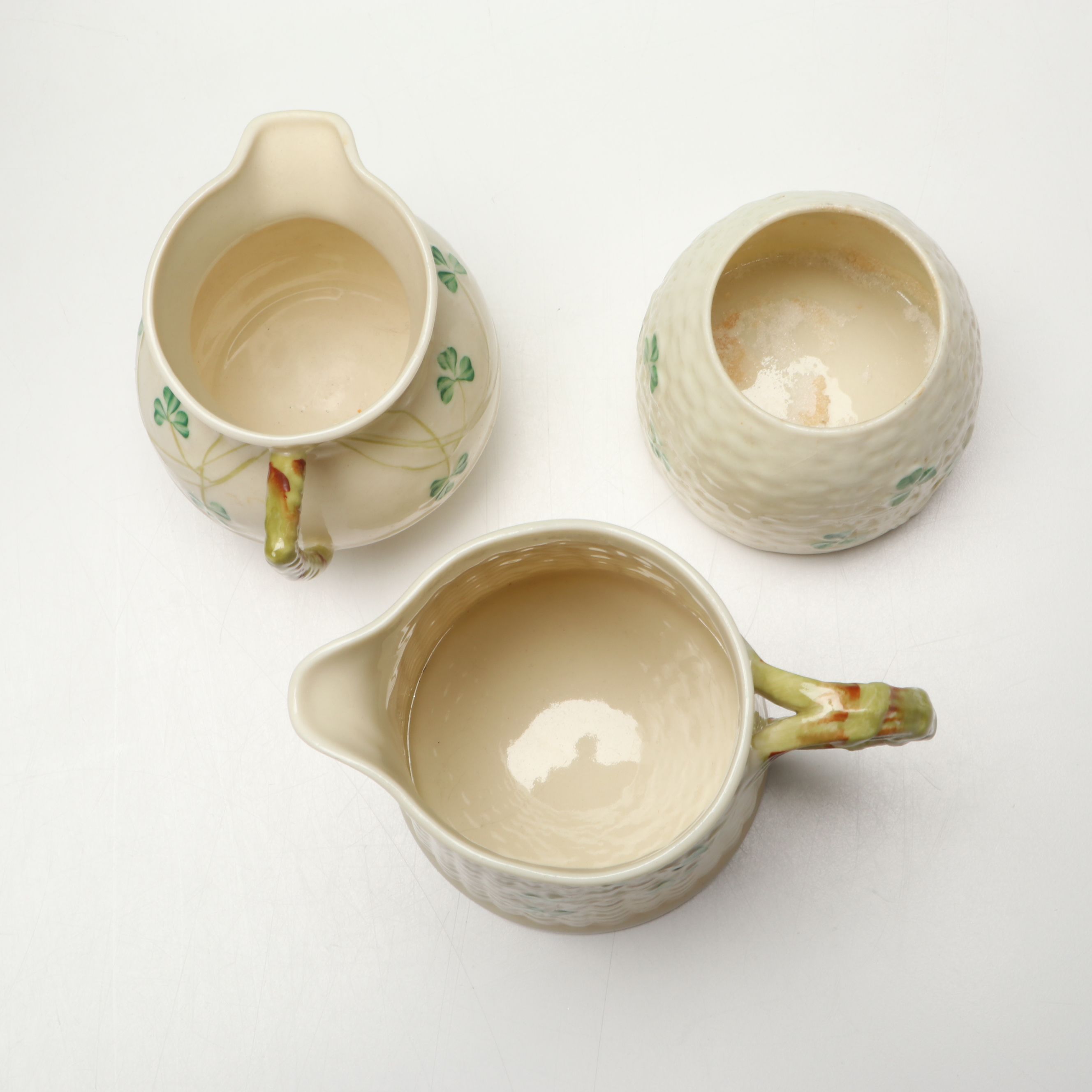 Belleek "Shamrock" Creamers and Sugar Bowl with Christmas and Irish Themed Décor