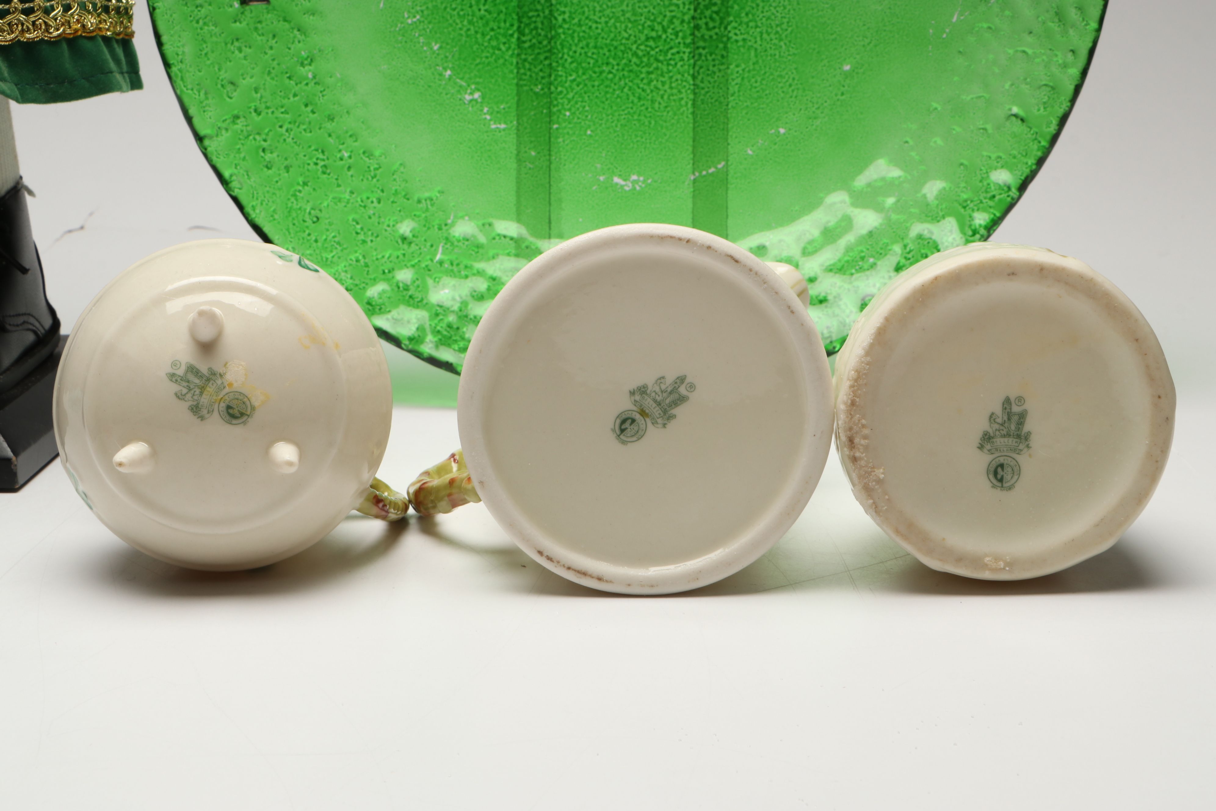 Belleek "Shamrock" Creamers and Sugar Bowl with Christmas and Irish Themed Décor
