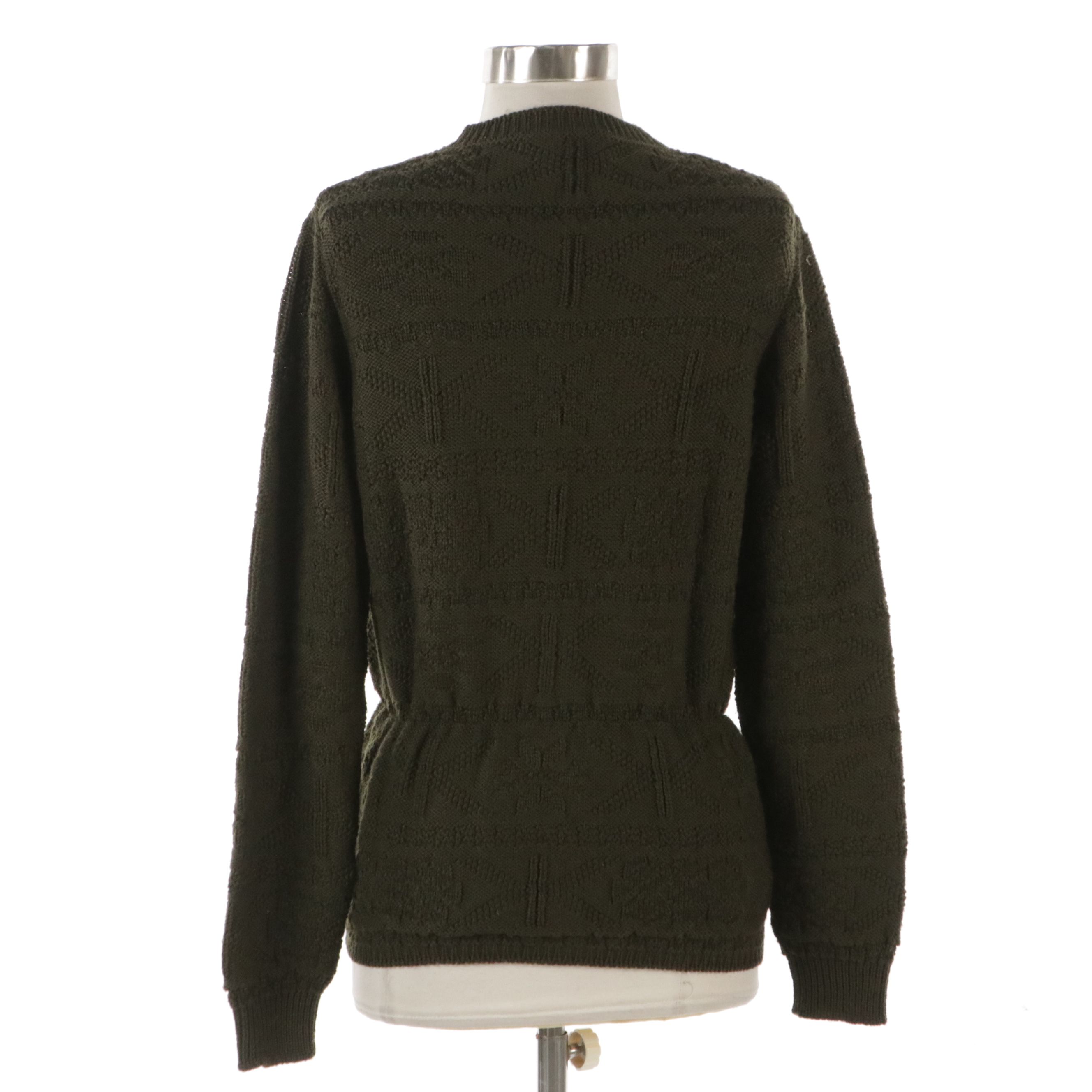 Prada Cinched Waist Cardigan Sweater in Olive Green Knit Wool