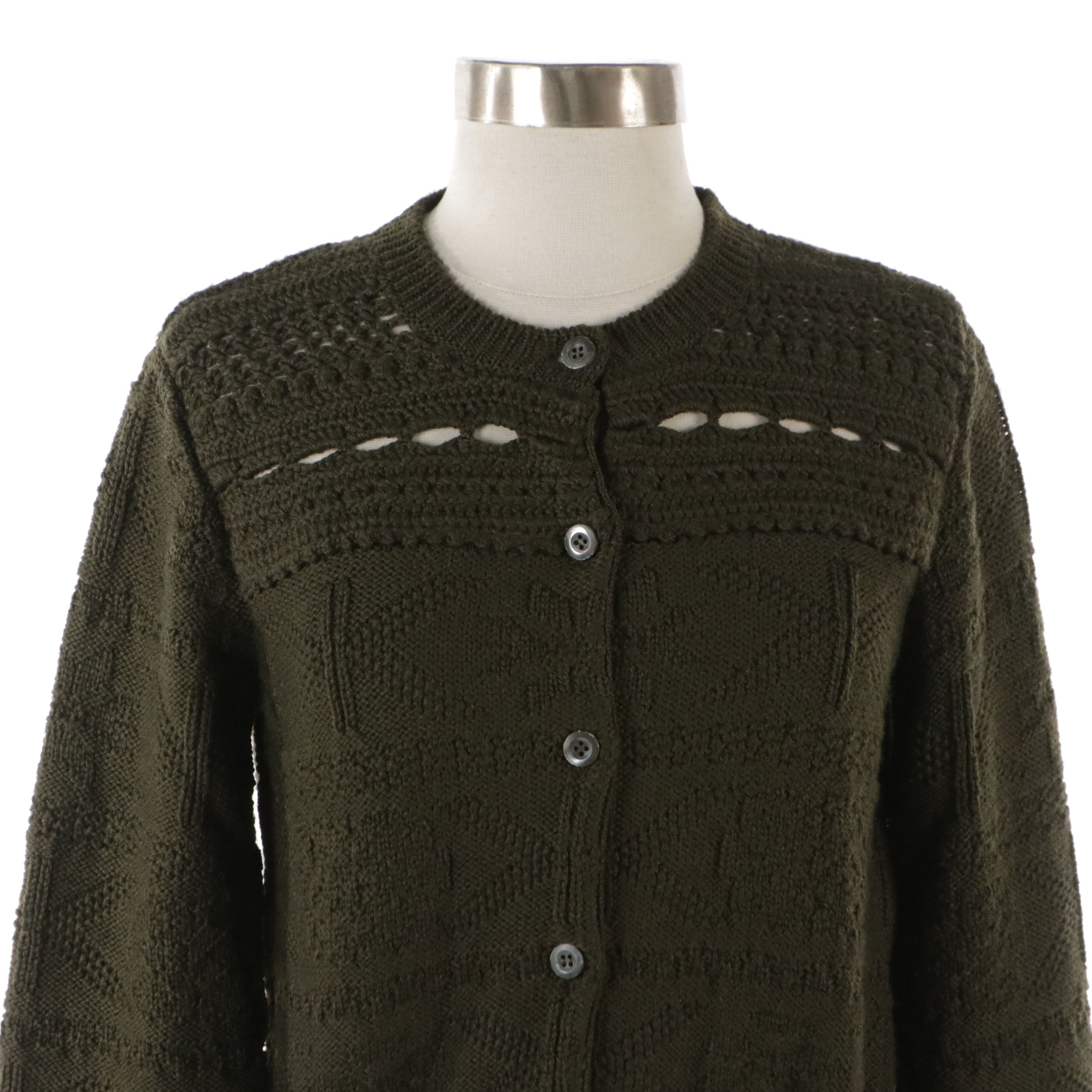 Prada Cinched Waist Cardigan Sweater in Olive Green Knit Wool