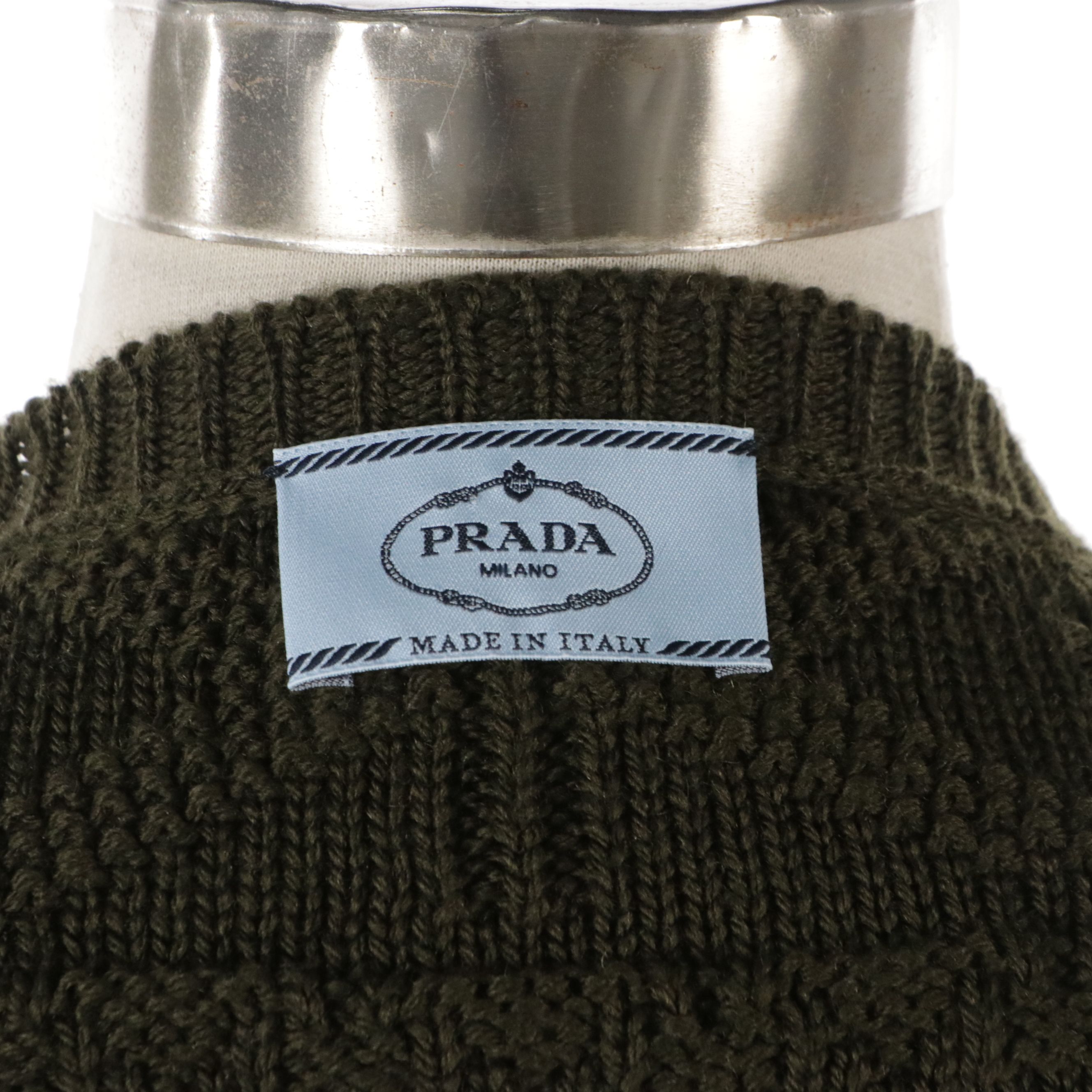 Prada Cinched Waist Cardigan Sweater in Olive Green Knit Wool
