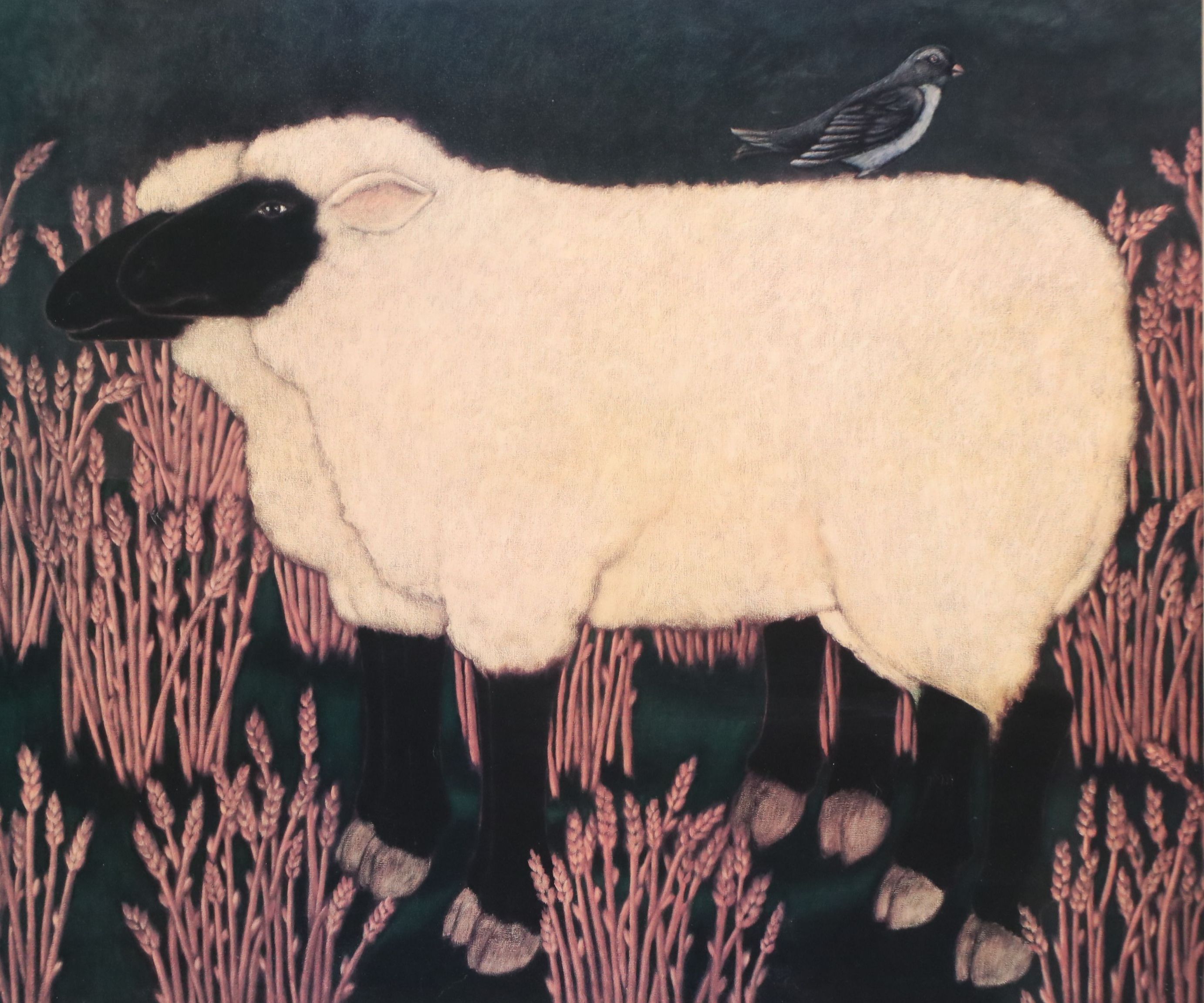 After Suzanne Ring Caplan Offset Lithograph "Black Face Sheep with Bird"