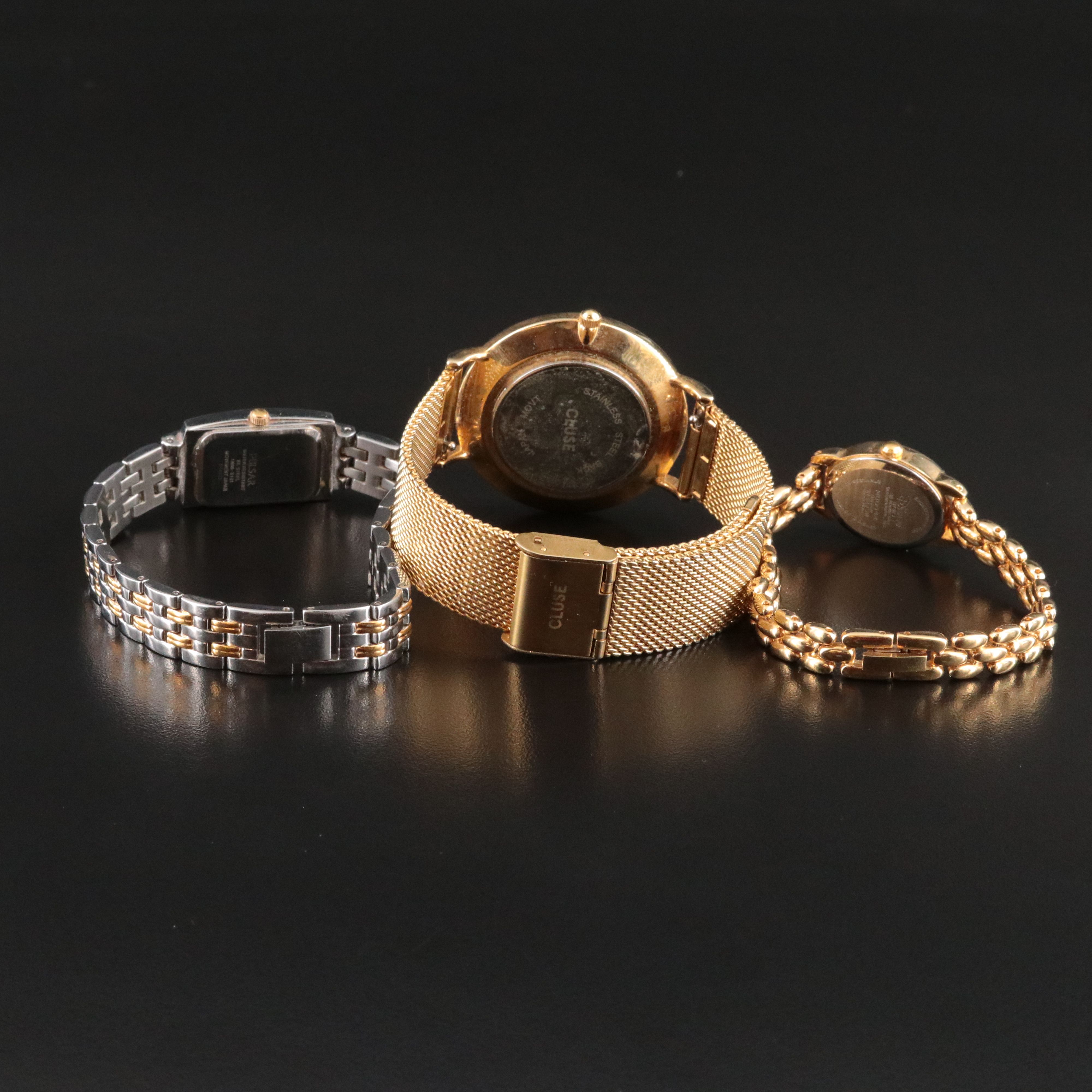 Selection of Gold Tone Mickey Mouse, Pulsar and Cluse Quartz Watches