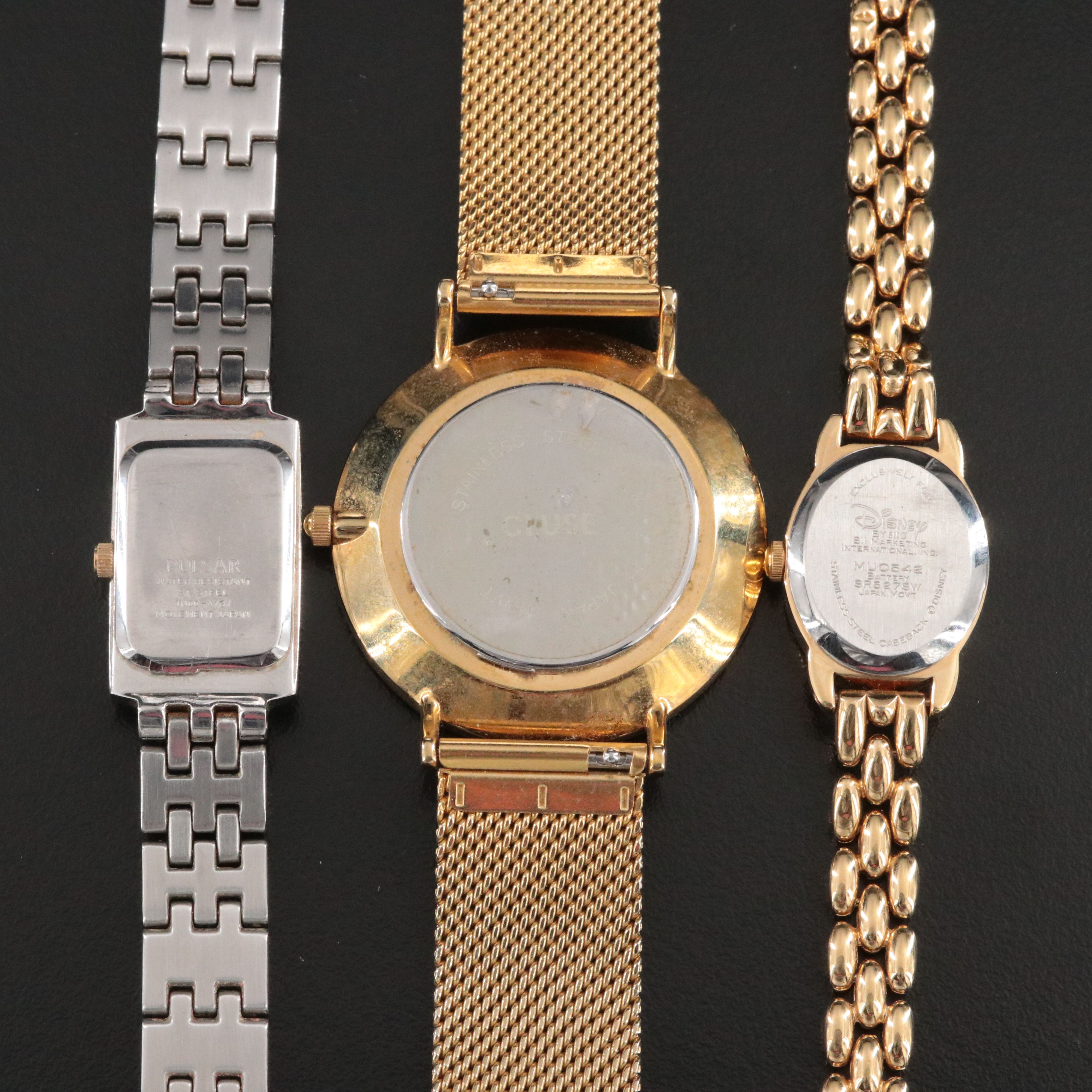 Selection of Gold Tone Mickey Mouse, Pulsar and Cluse Quartz Watches