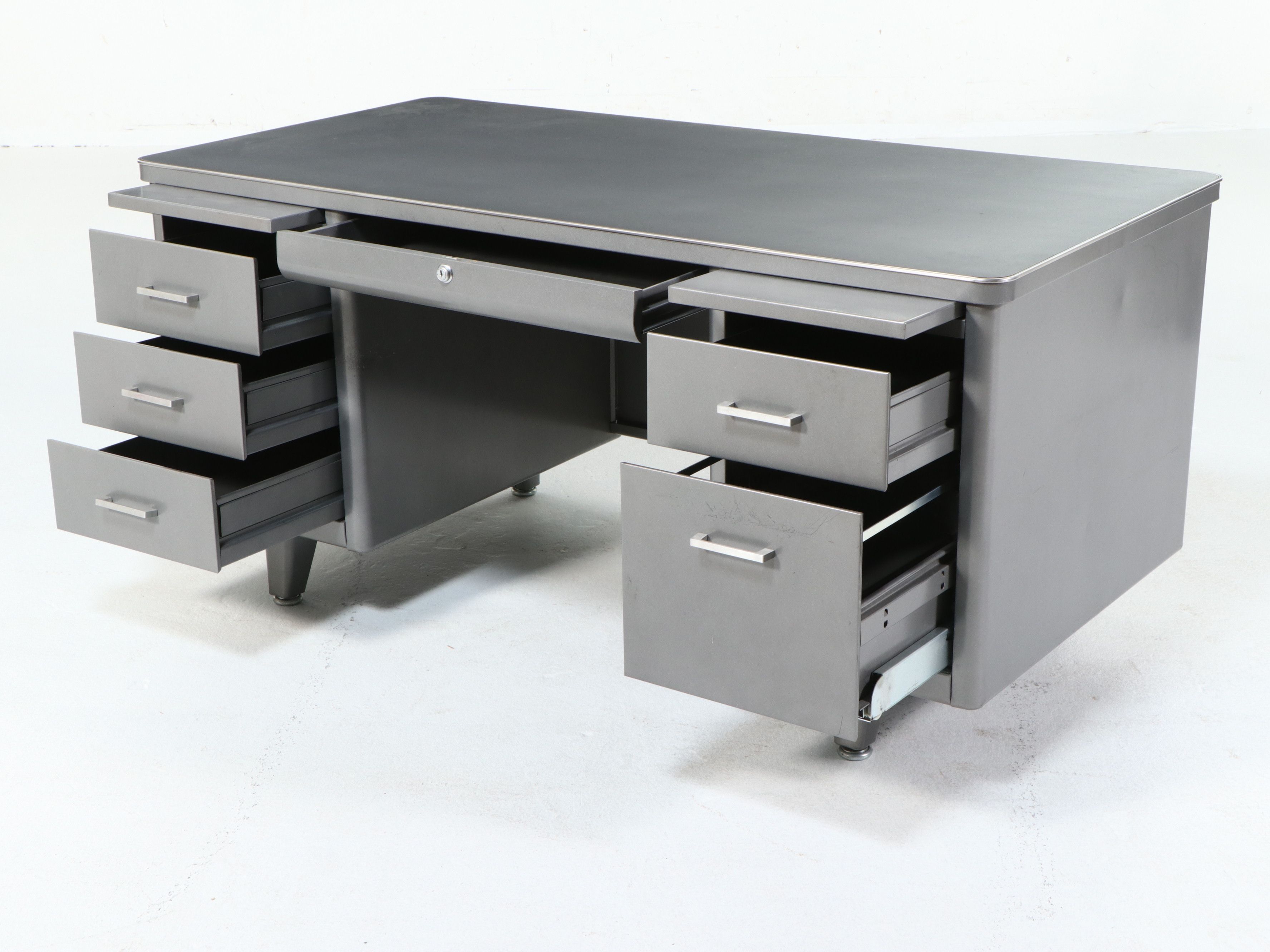 Mid-Century Industrial Steel Tanker Desk, Circa 1950