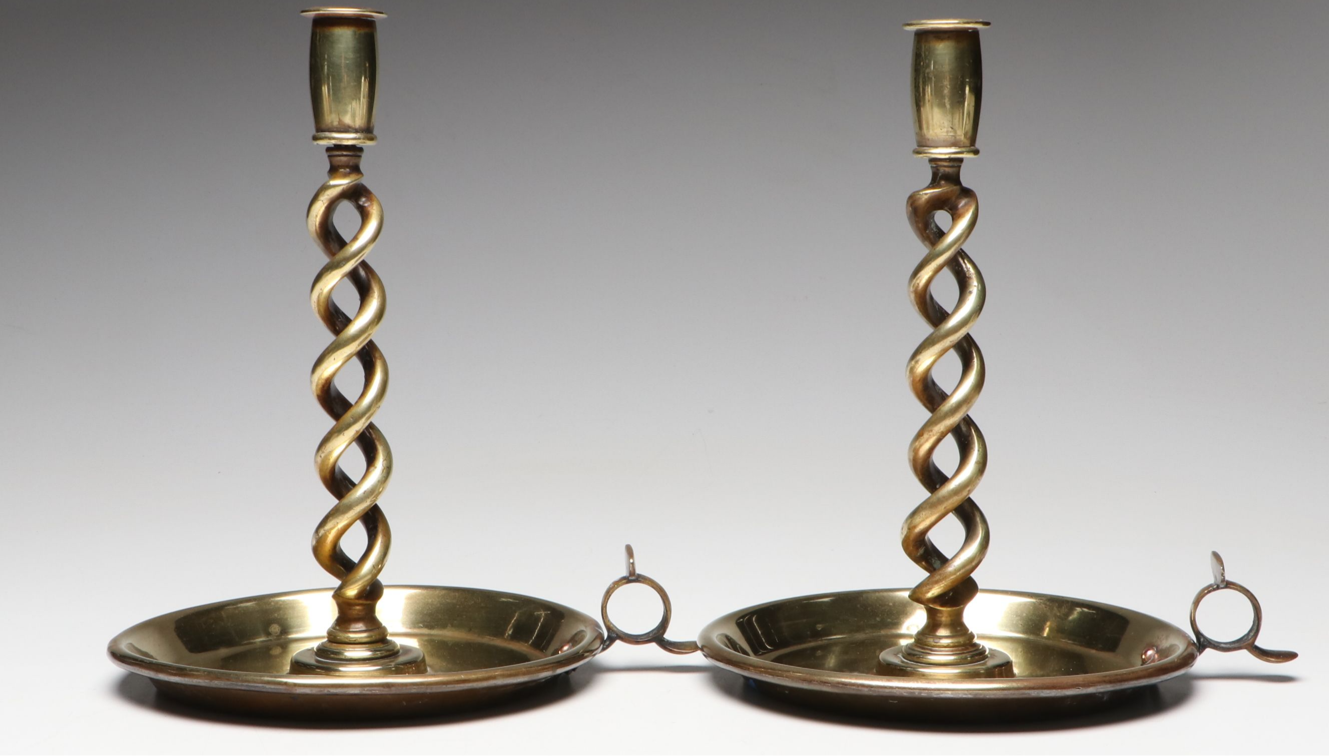 Pair of Brass Barley Twist Chambersticks