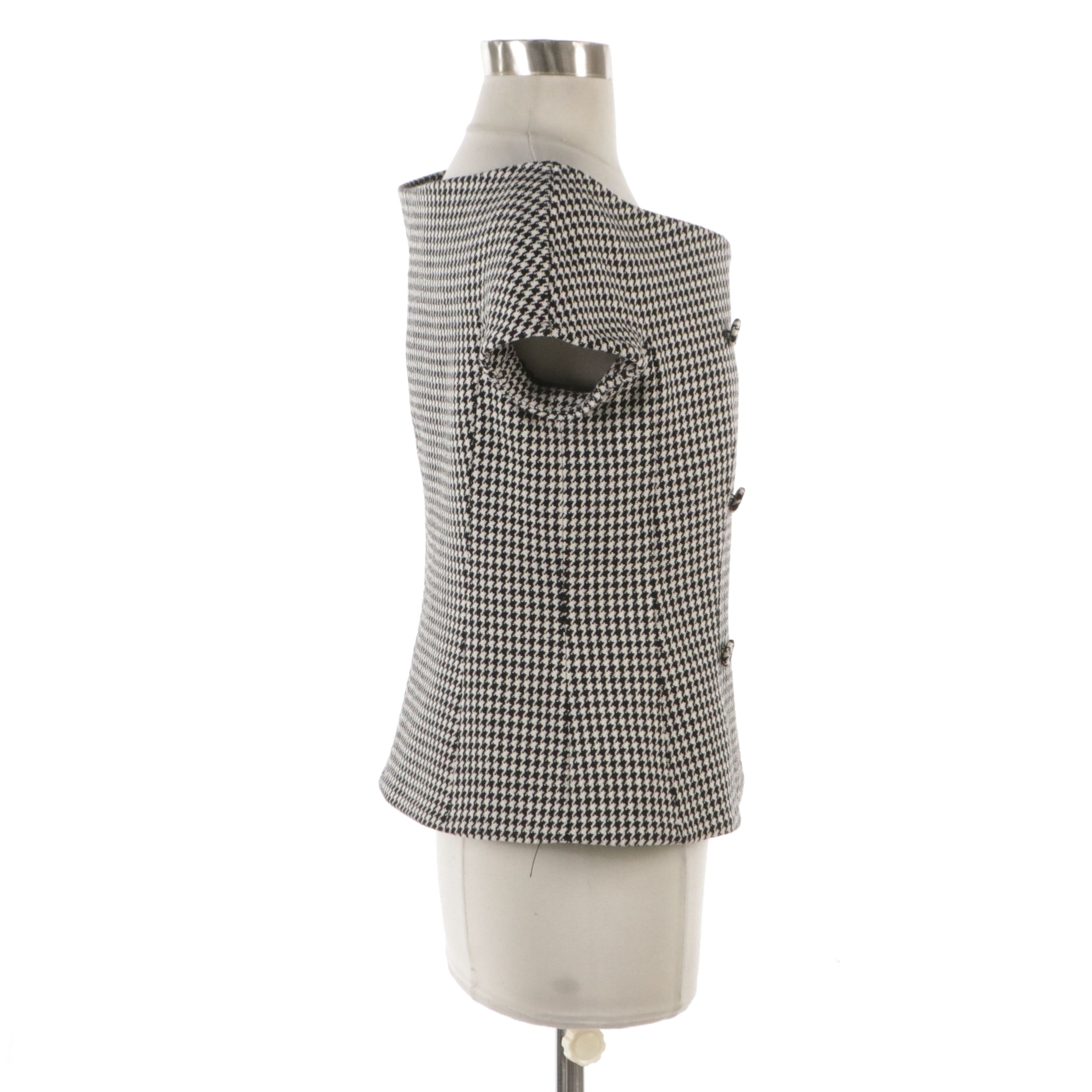Christian Dior Short Sleeve Off The Shoulder Blazer in B&W Houndstooth Wool