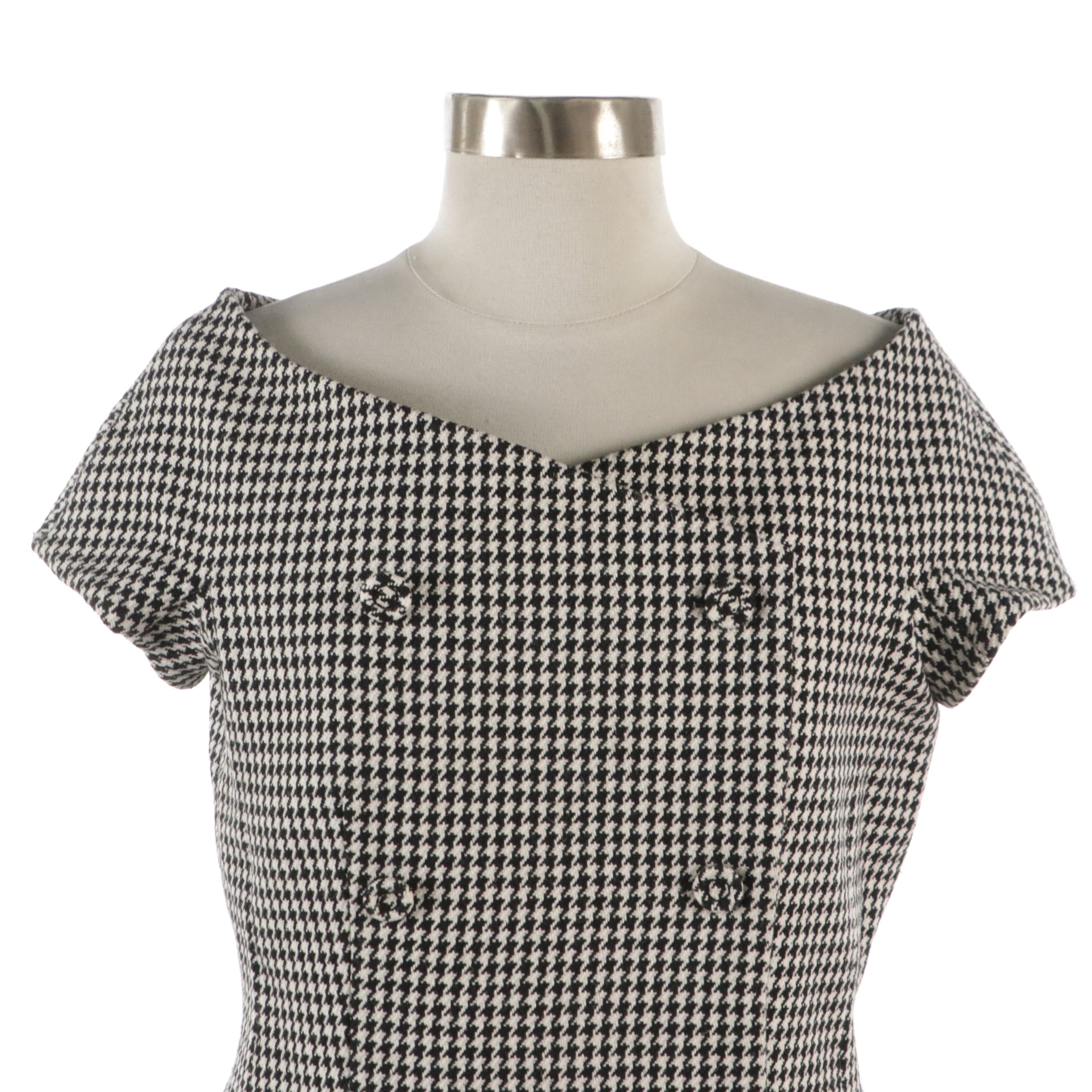 Christian Dior Short Sleeve Off The Shoulder Blazer in B&W Houndstooth Wool