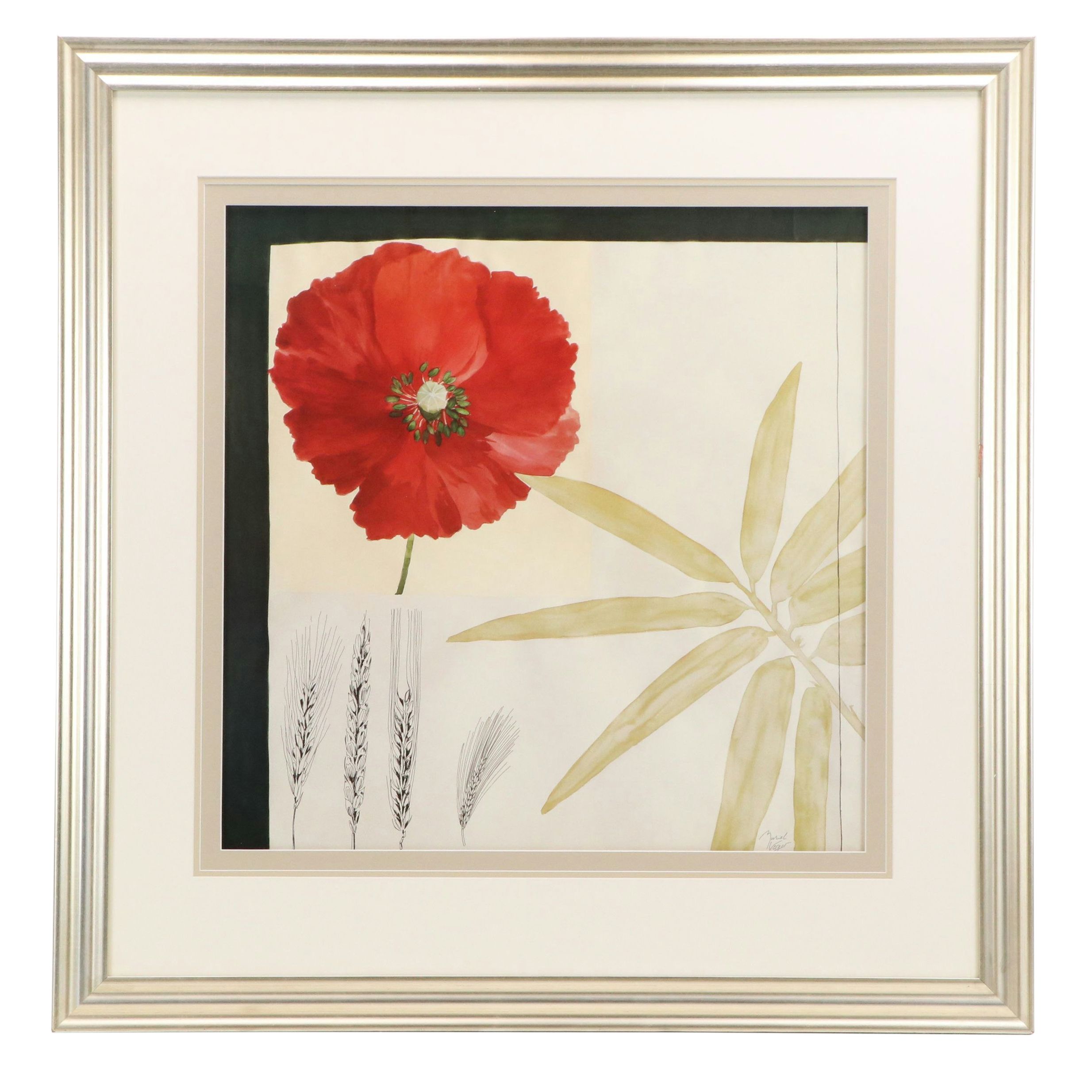 After Muriel Verger Floral Offset Lithographs Including "Red Poppy"