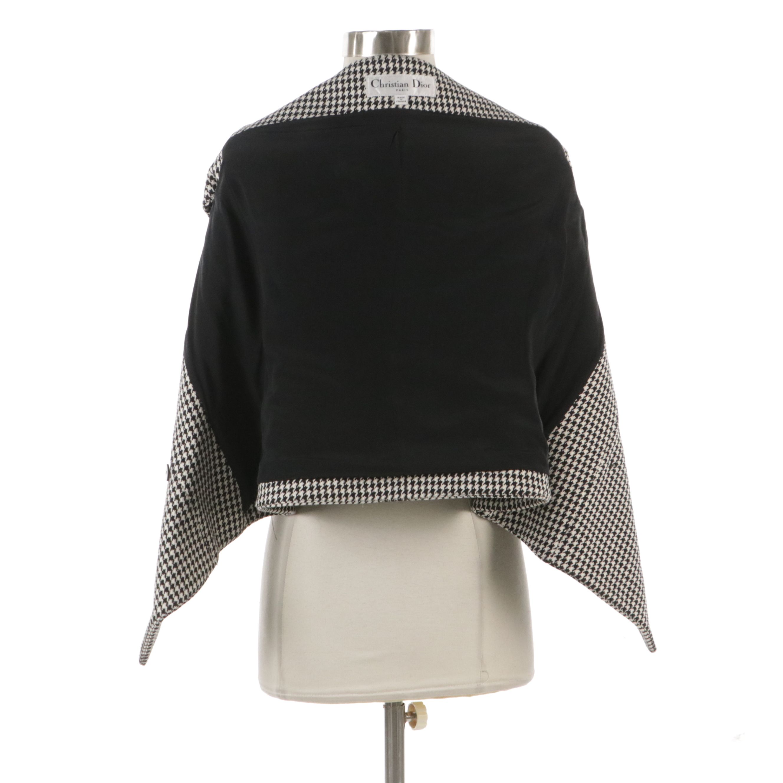 Christian Dior Short Sleeve Off The Shoulder Blazer in B&W Houndstooth Wool