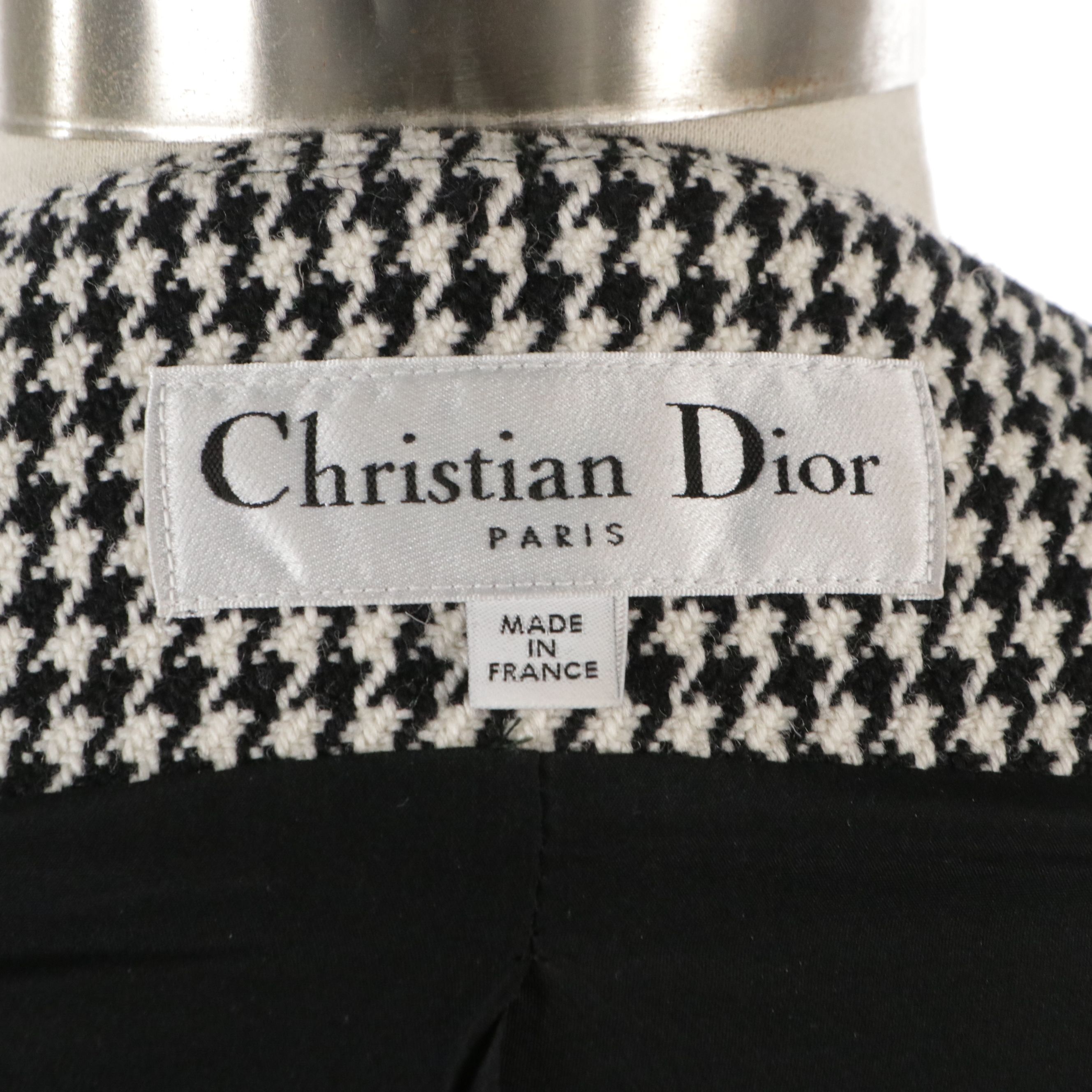 Christian Dior Short Sleeve Off The Shoulder Blazer in B&W Houndstooth Wool