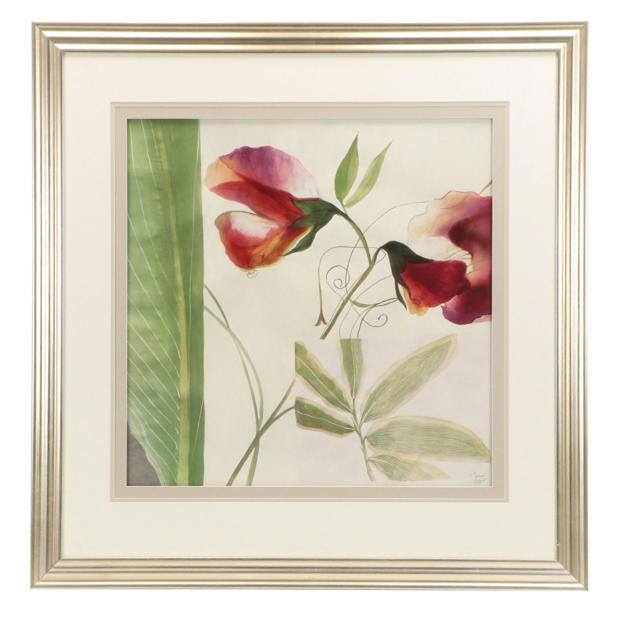 After Muriel Verger Floral Offset Lithographs Including "Red Poppy"