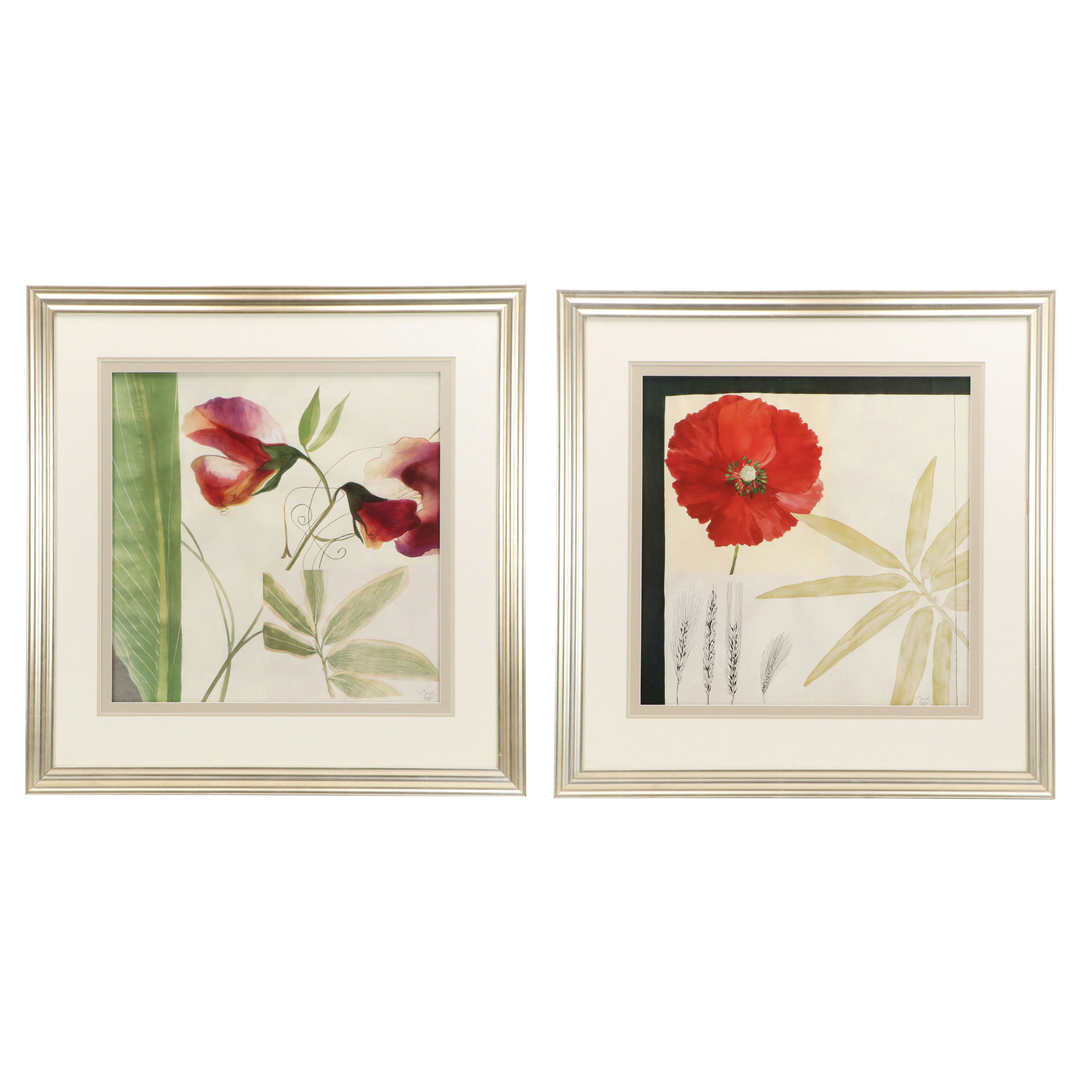 After Muriel Verger Floral Offset Lithographs Including "Red Poppy"