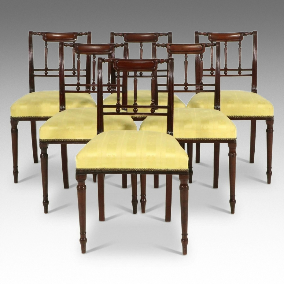 Set of Six Sheraton Style Mahogany Dining Chairs