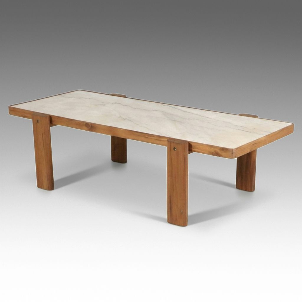 Organic Modernism "Saba" Teak and Marble Coffee Table, 21st Century