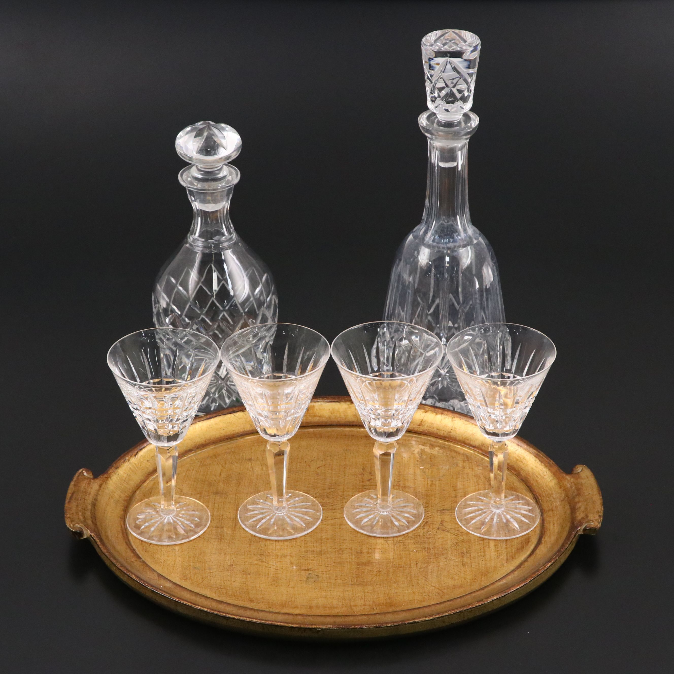 Waterford "Lismore" with Other Decanter and "Glenmore" Wine Glasses and Tray