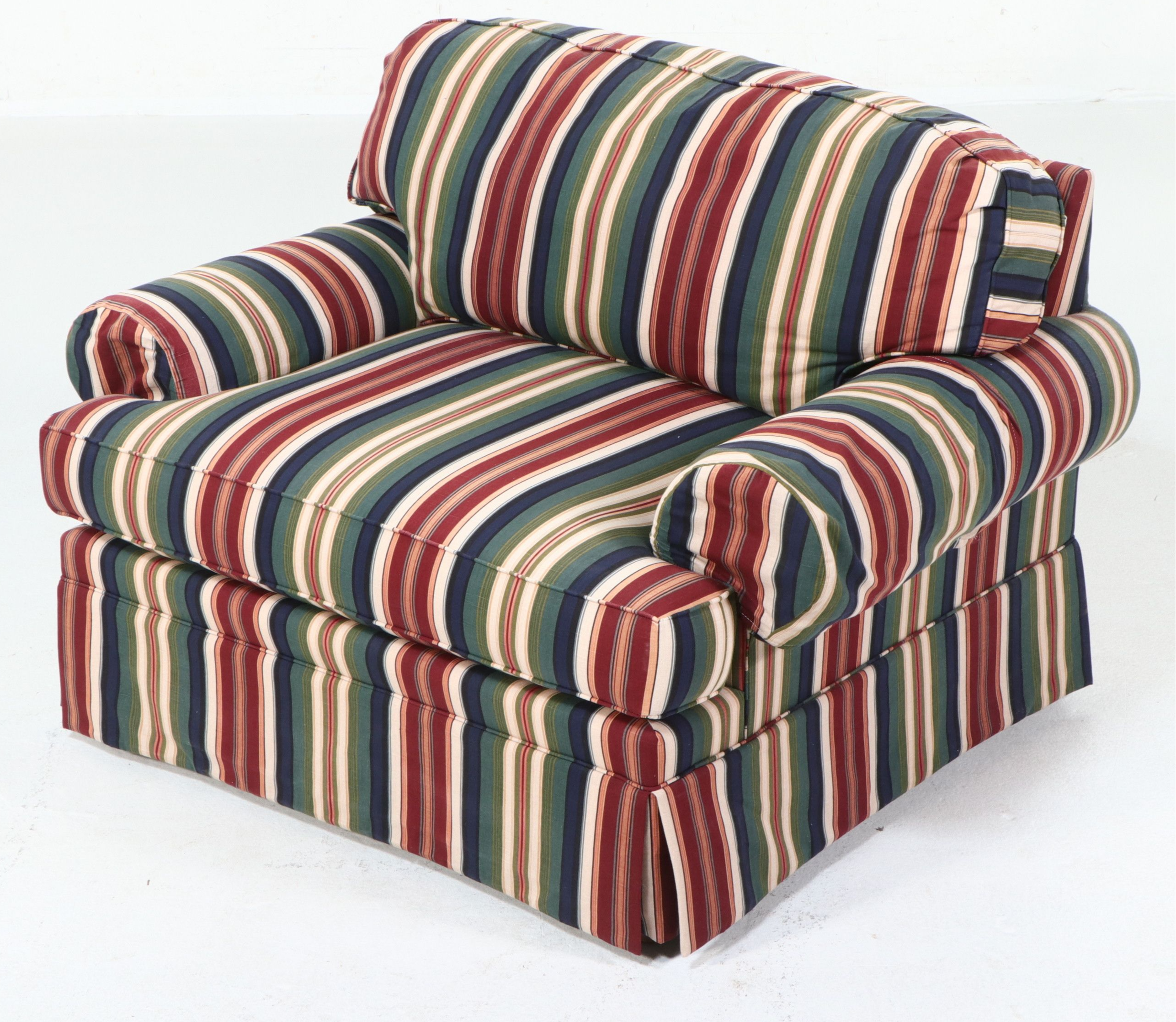 Pair of Striped Oversized Armchairs and Ottoman