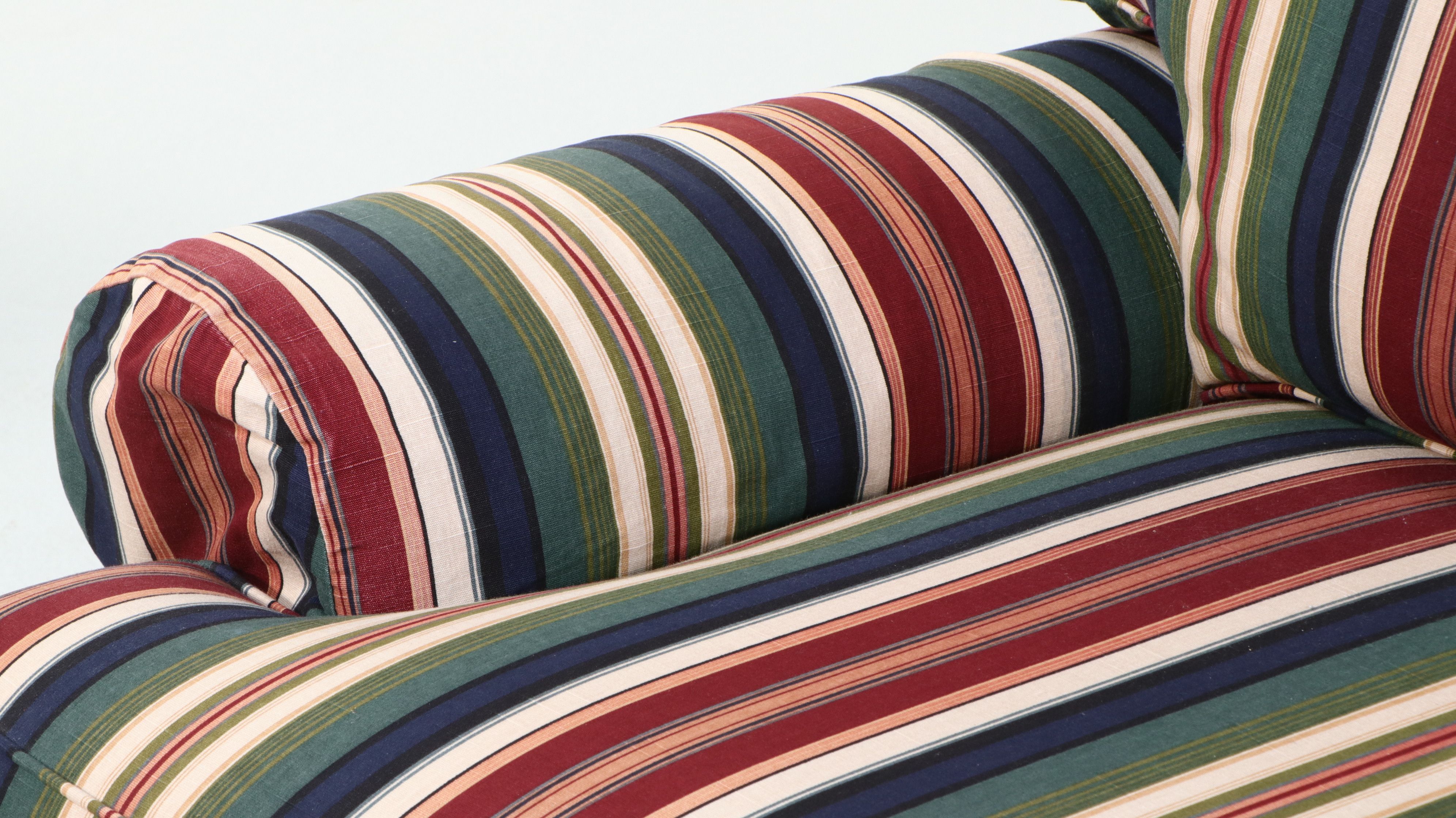 Pair of Striped Oversized Armchairs and Ottoman