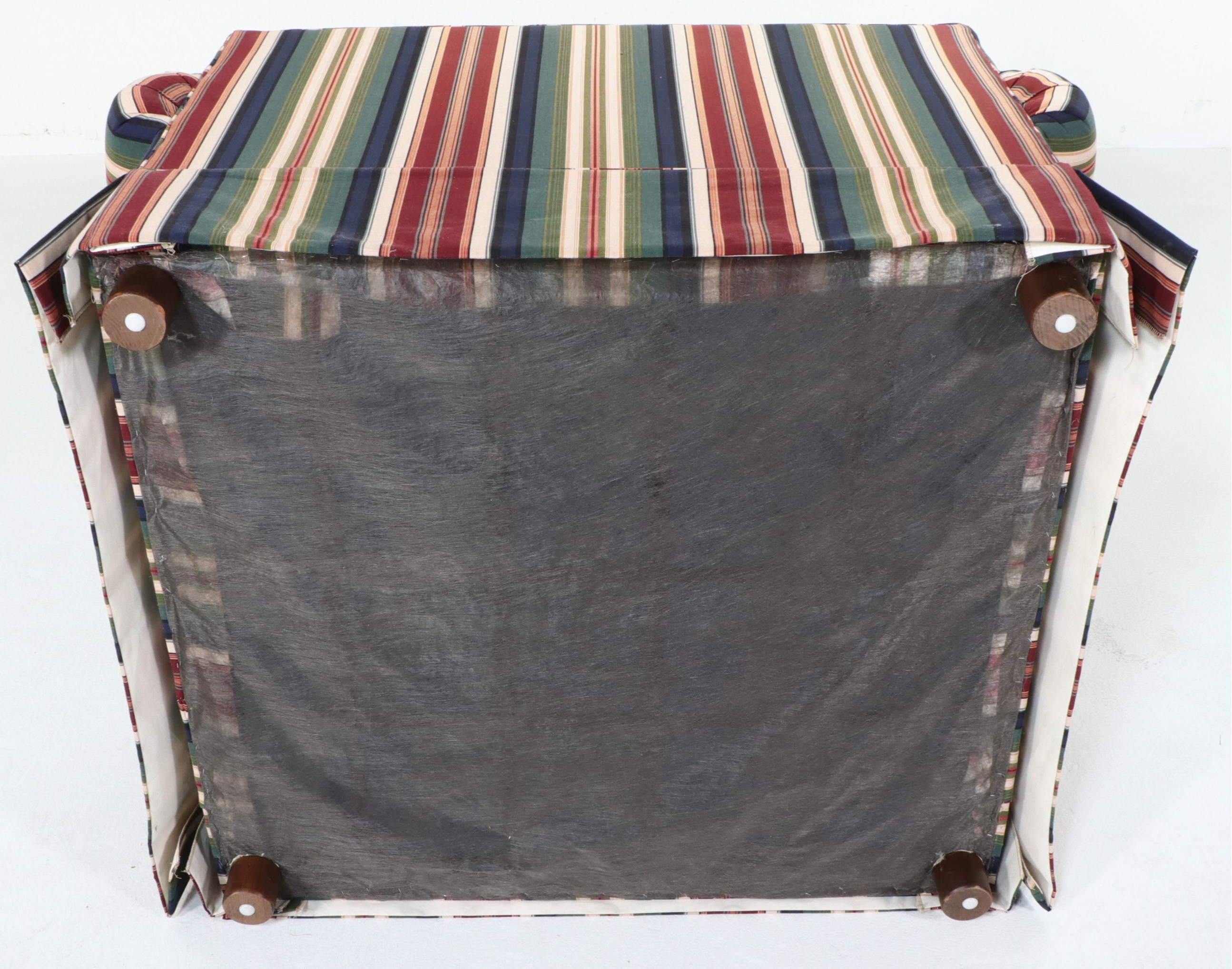 Pair of Striped Oversized Armchairs and Ottoman