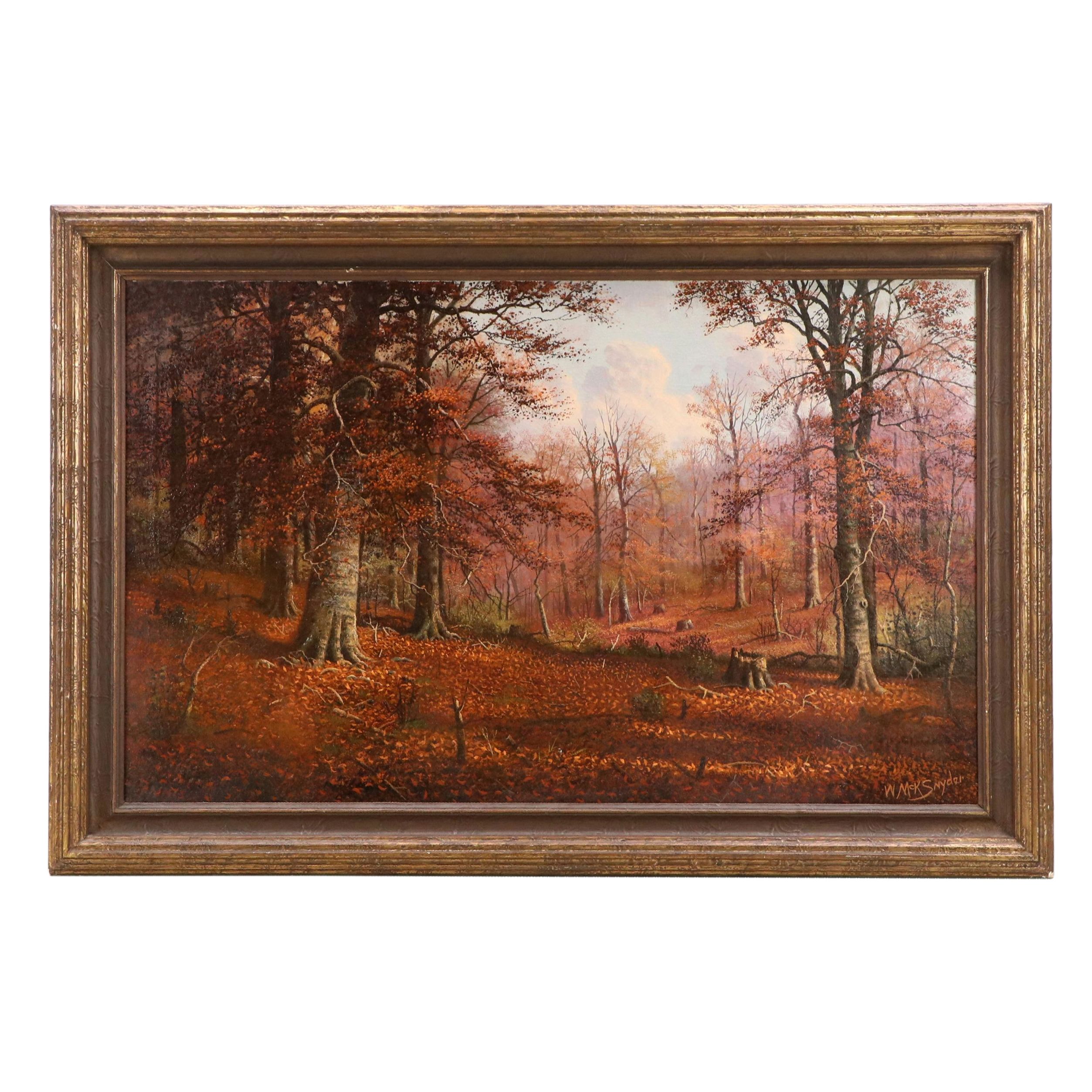 William McKendree Snyder Oil Painting Autumn Forest Landscape, Early 20th C.