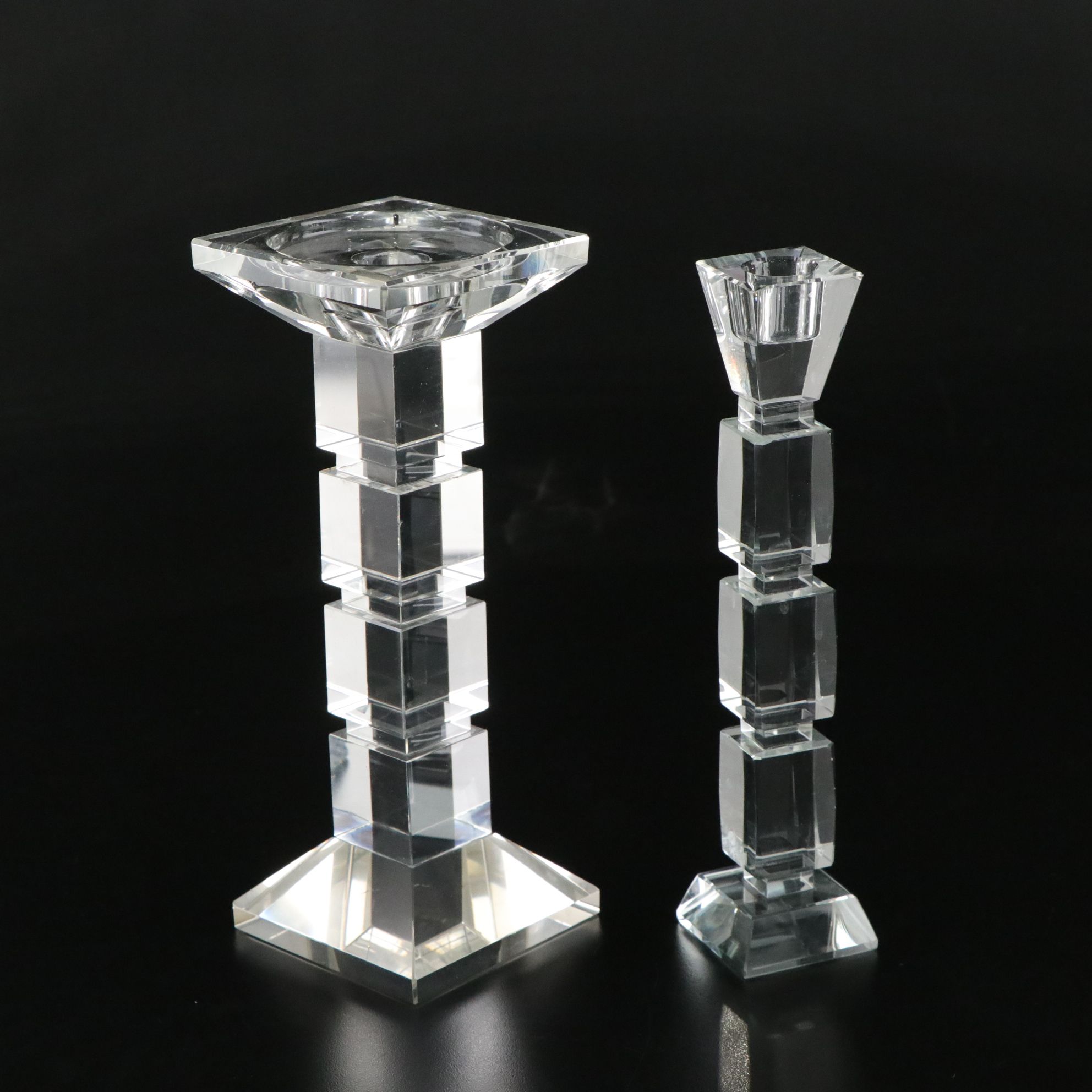 Beveled and Geometric Cut Crystal Candlesticks with Salt Cellars