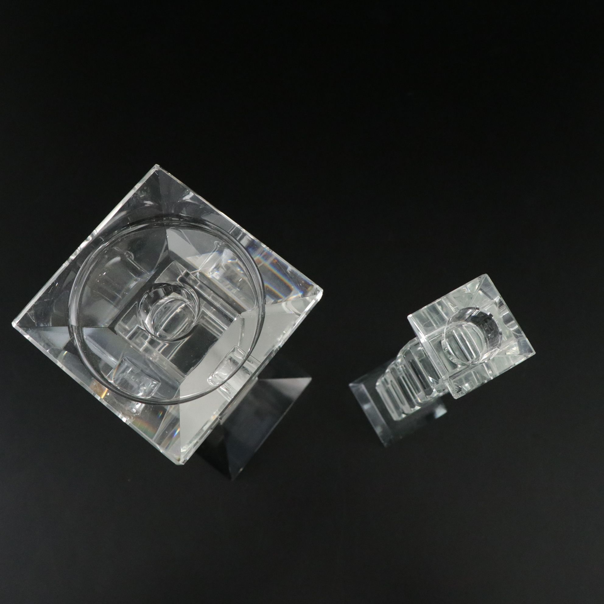 Beveled and Geometric Cut Crystal Candlesticks with Salt Cellars