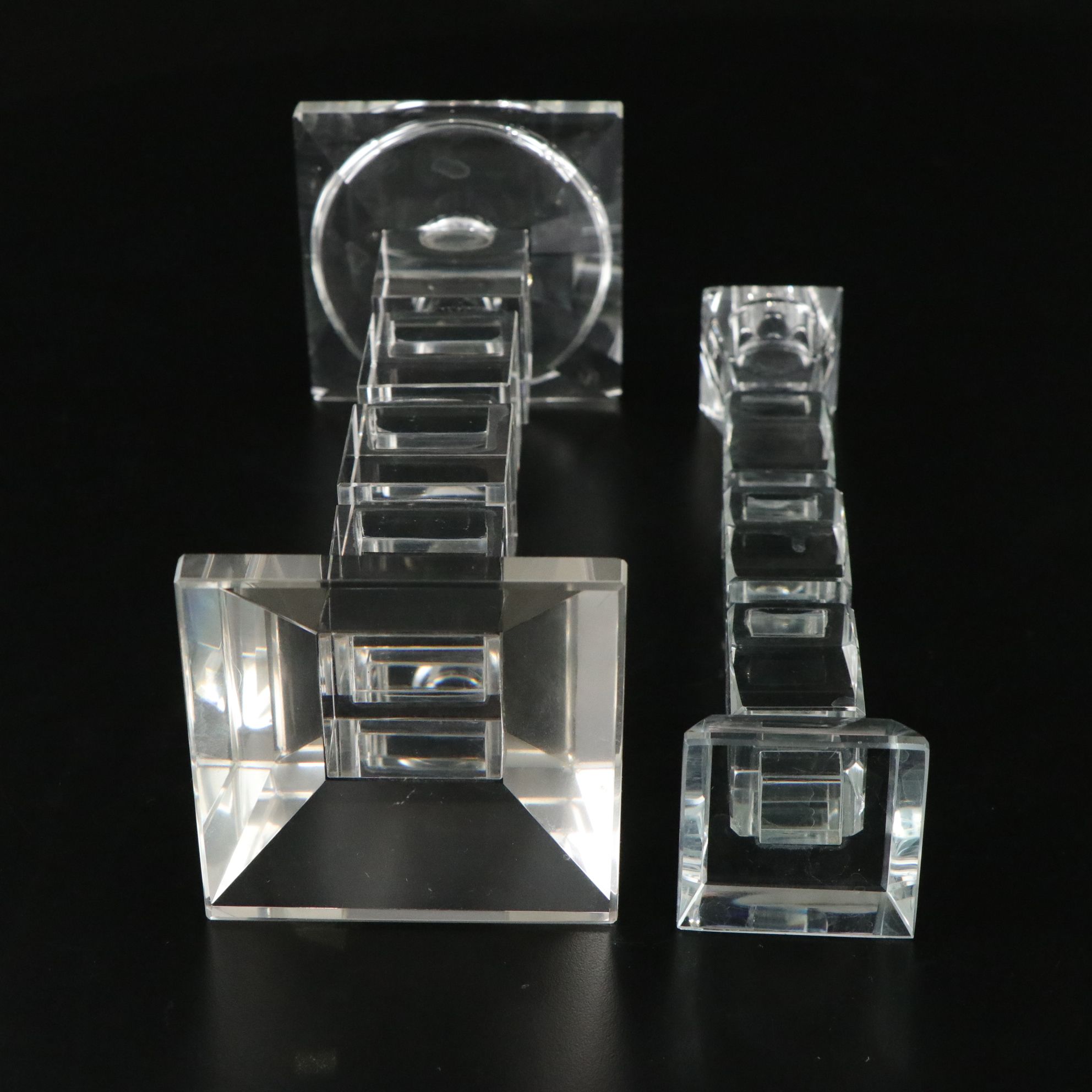 Beveled and Geometric Cut Crystal Candlesticks with Salt Cellars