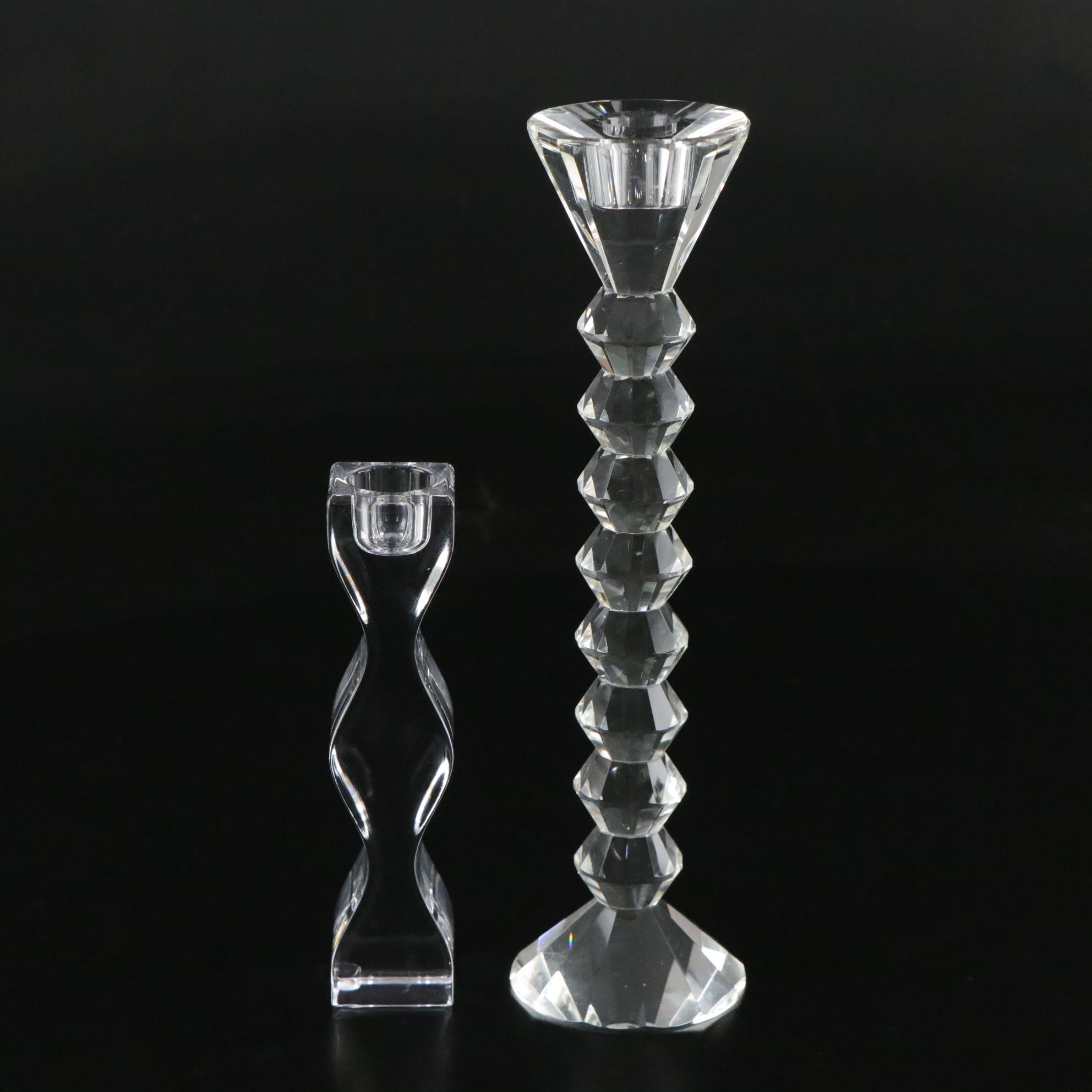 Beveled and Geometric Cut Crystal Candlesticks with Salt Cellars