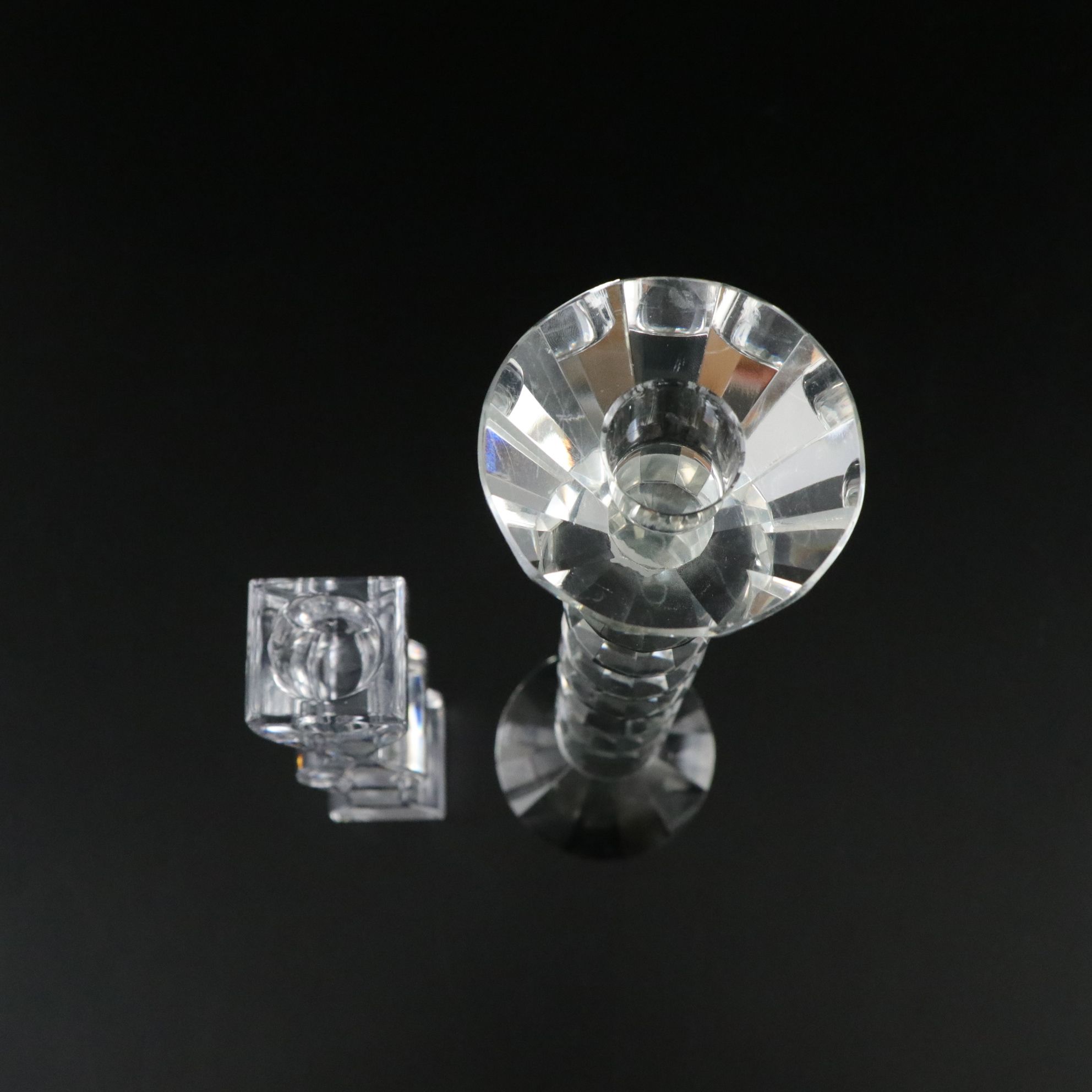 Beveled and Geometric Cut Crystal Candlesticks with Salt Cellars