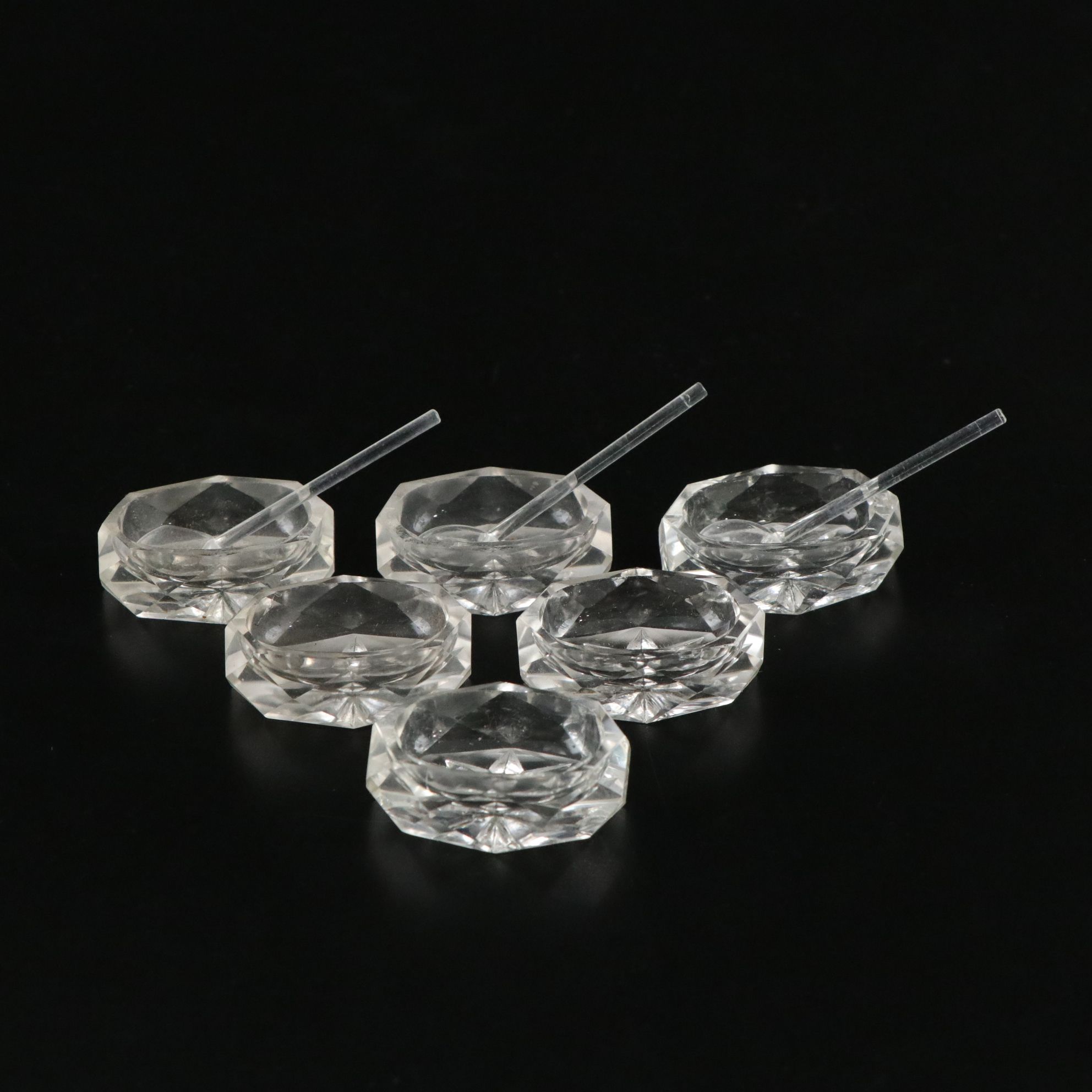 Beveled and Geometric Cut Crystal Candlesticks with Salt Cellars