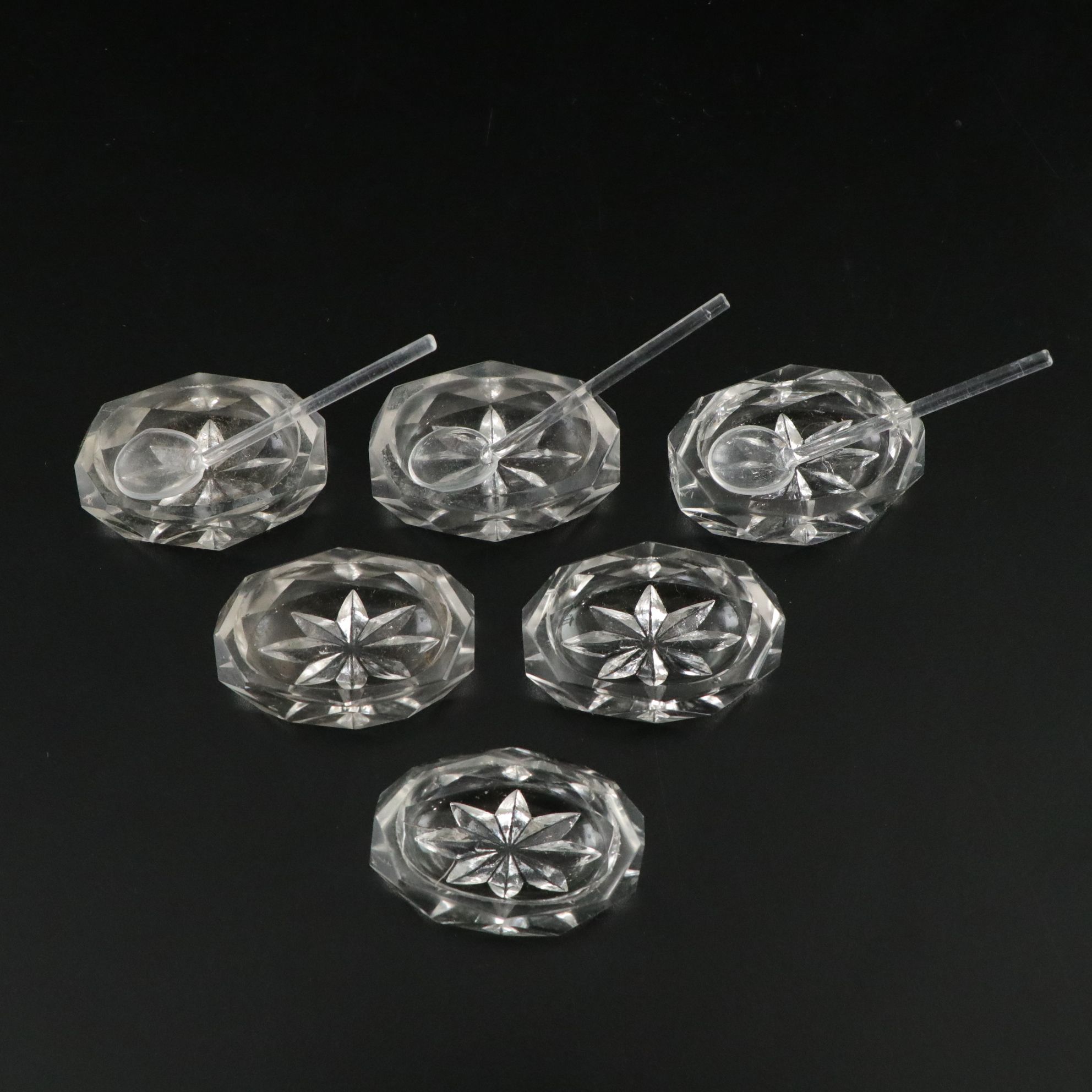 Beveled and Geometric Cut Crystal Candlesticks with Salt Cellars