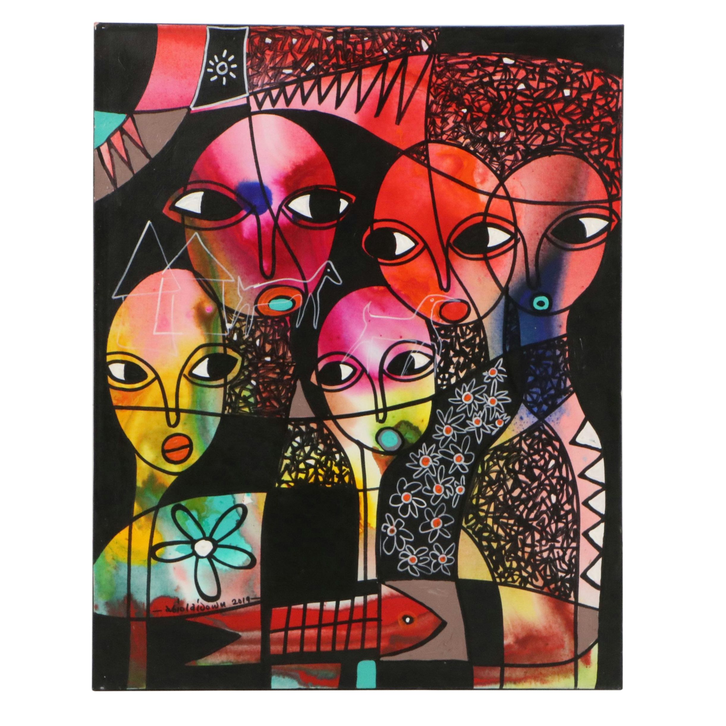 Abiola Idowu Mixed Media Painting "Selfie," 2019