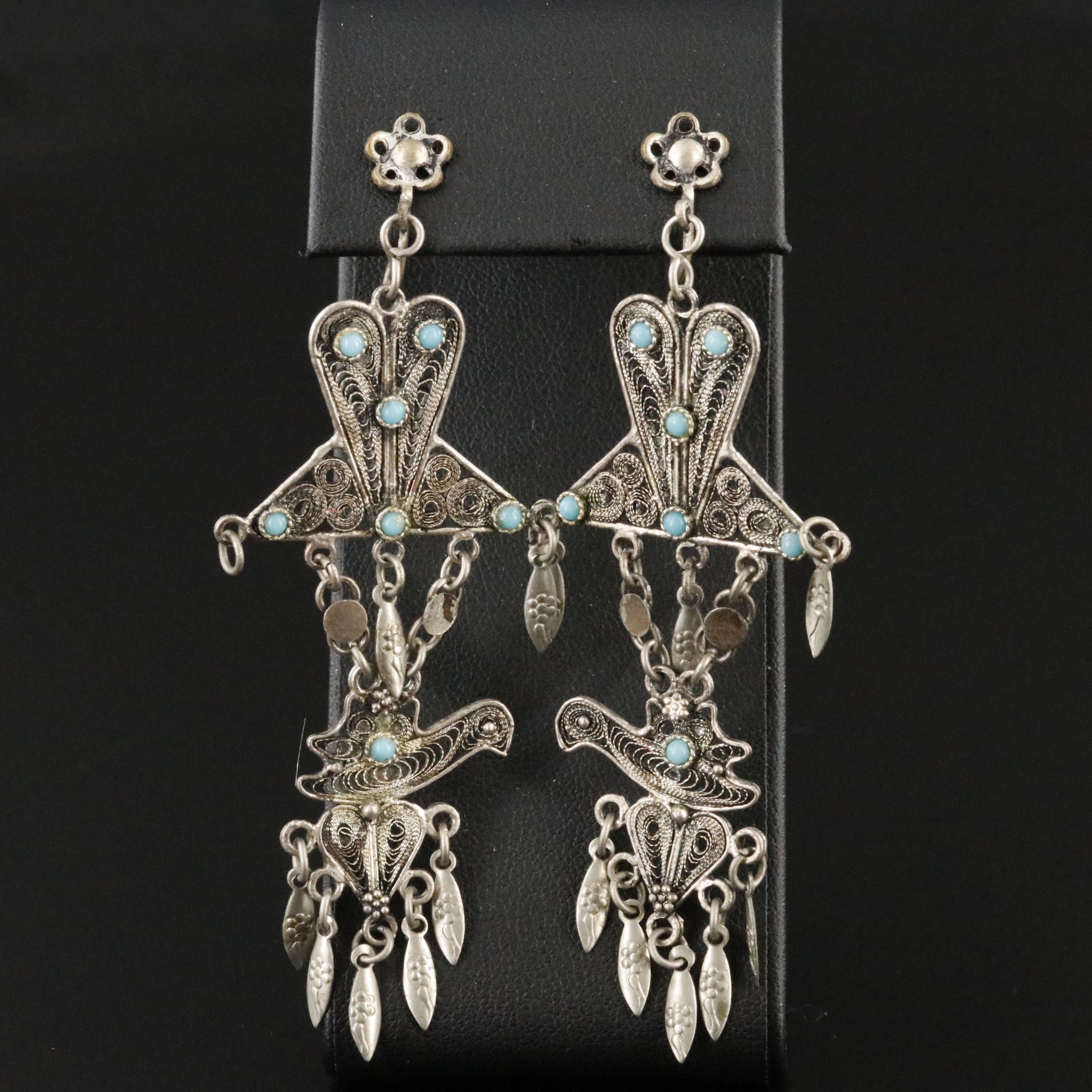800 Silver Filigree Turquosie Dangle Earrings