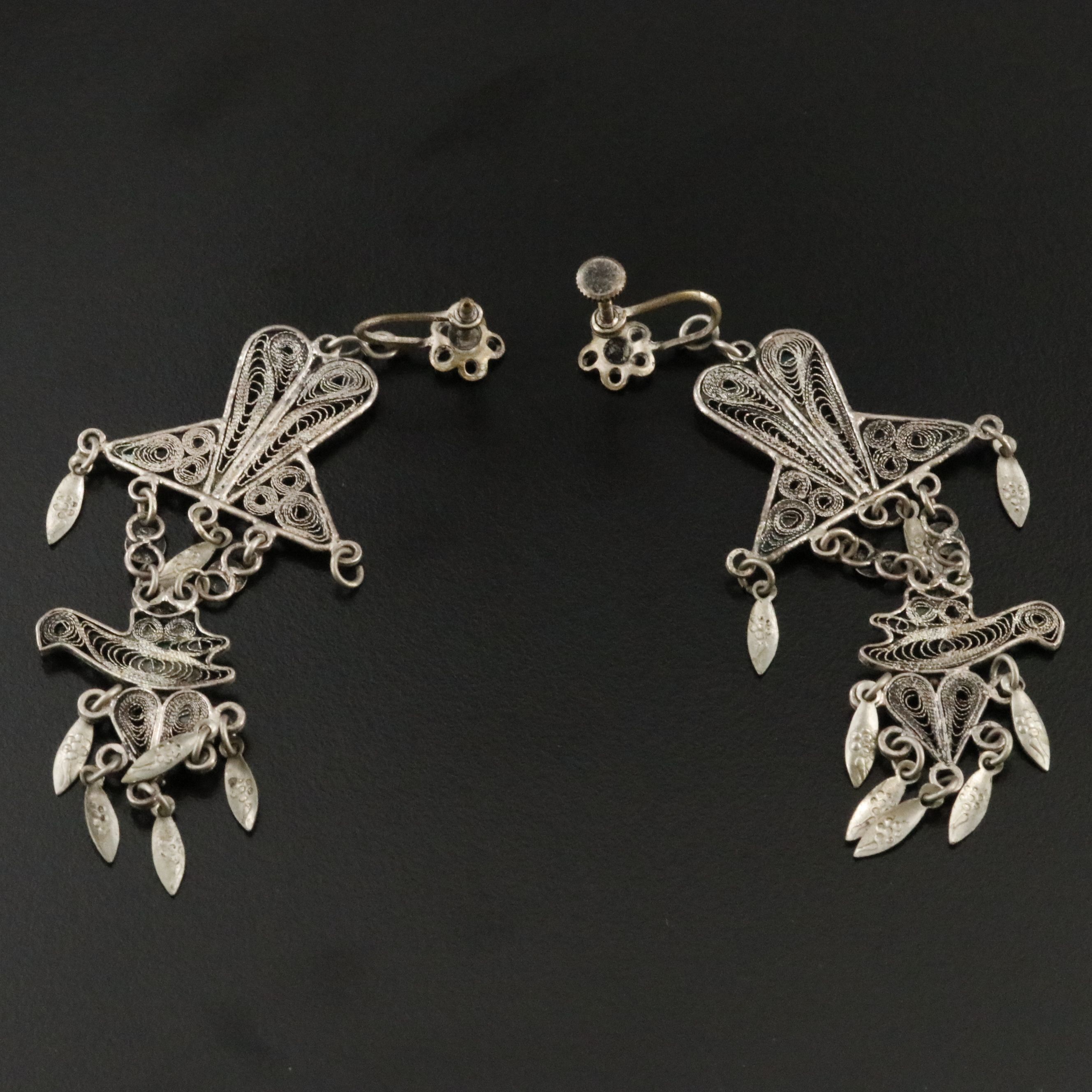 800 Silver Filigree Turquosie Dangle Earrings