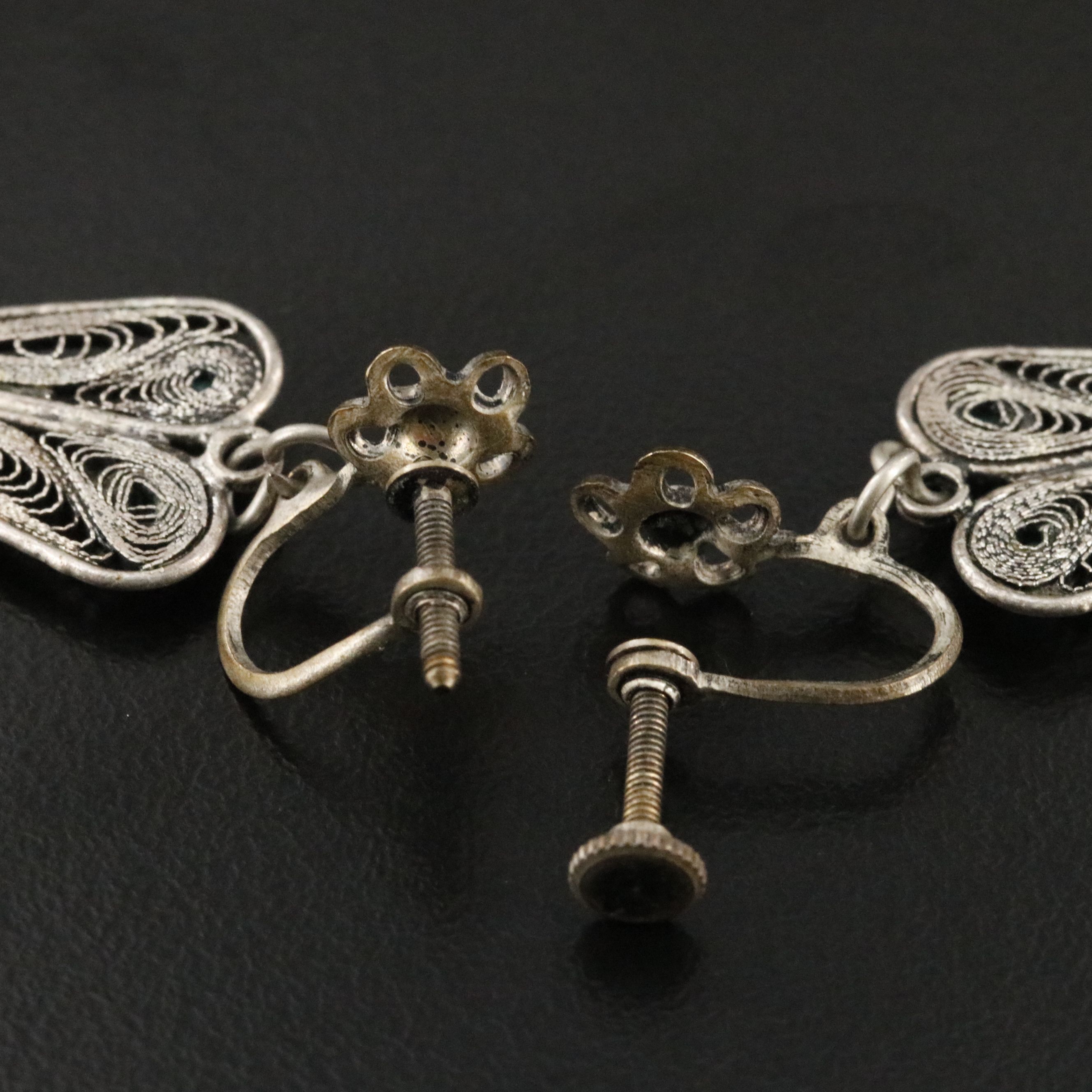 800 Silver Filigree Turquosie Dangle Earrings