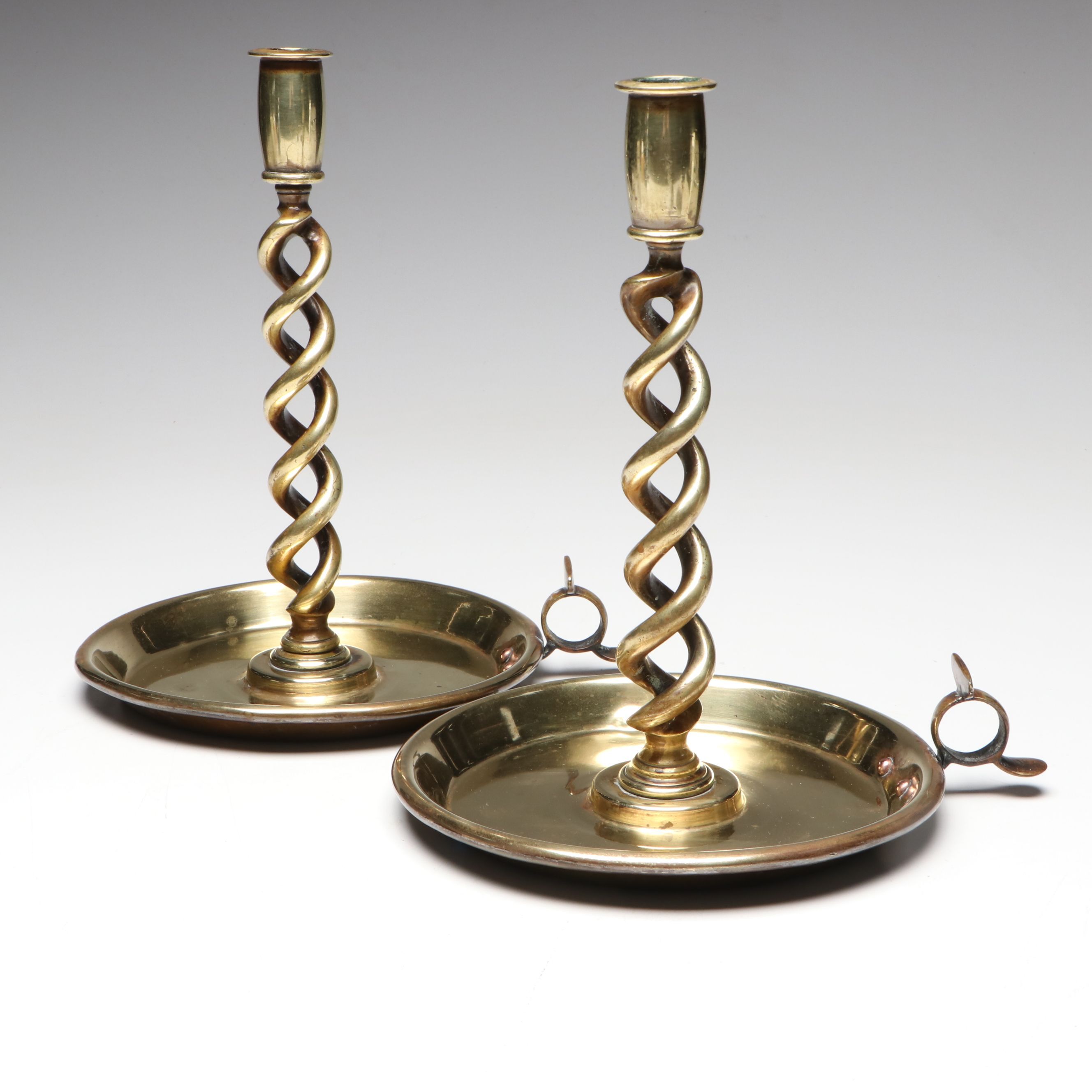 Pair of Brass Barley Twist Chambersticks