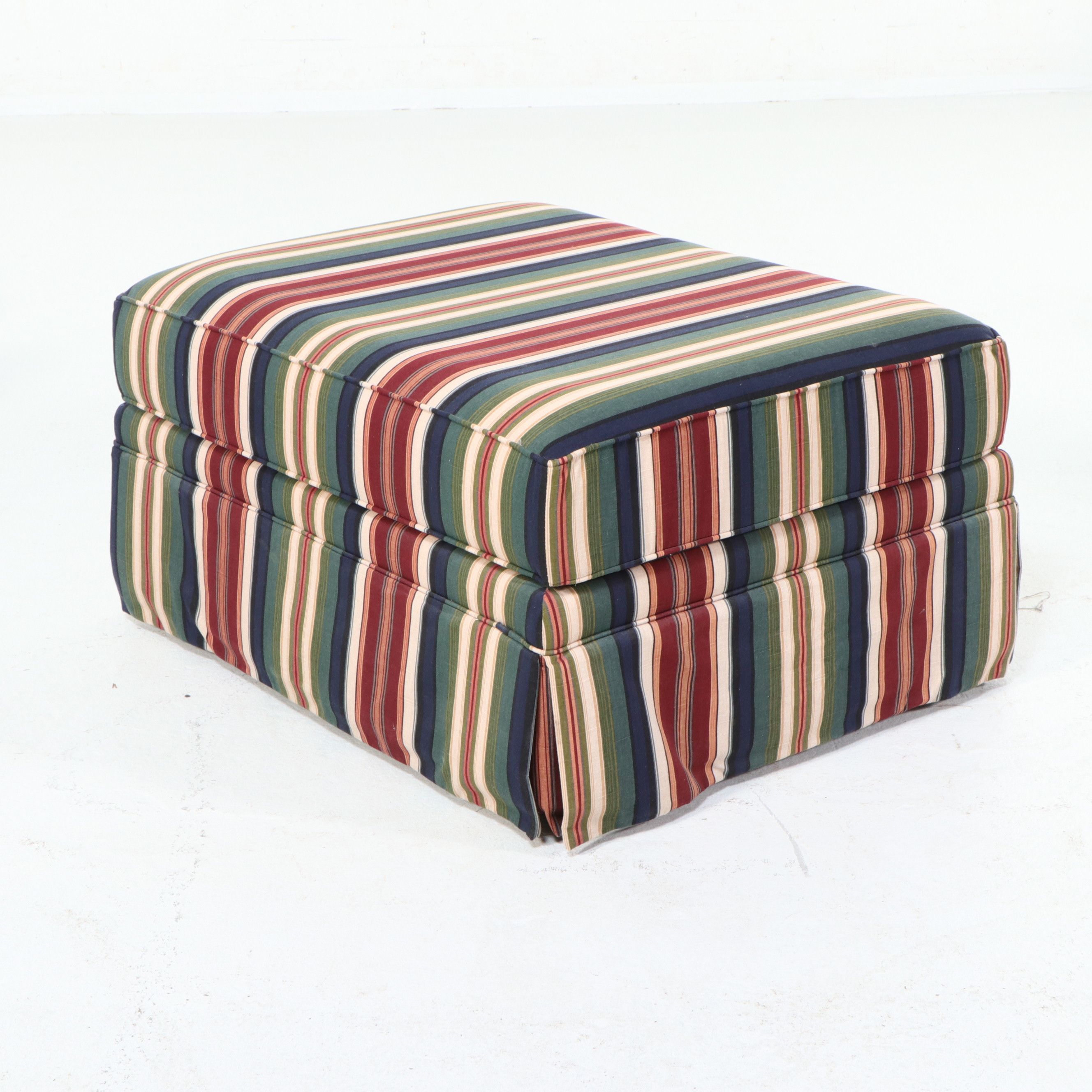 Pair of Striped Oversized Armchairs and Ottoman