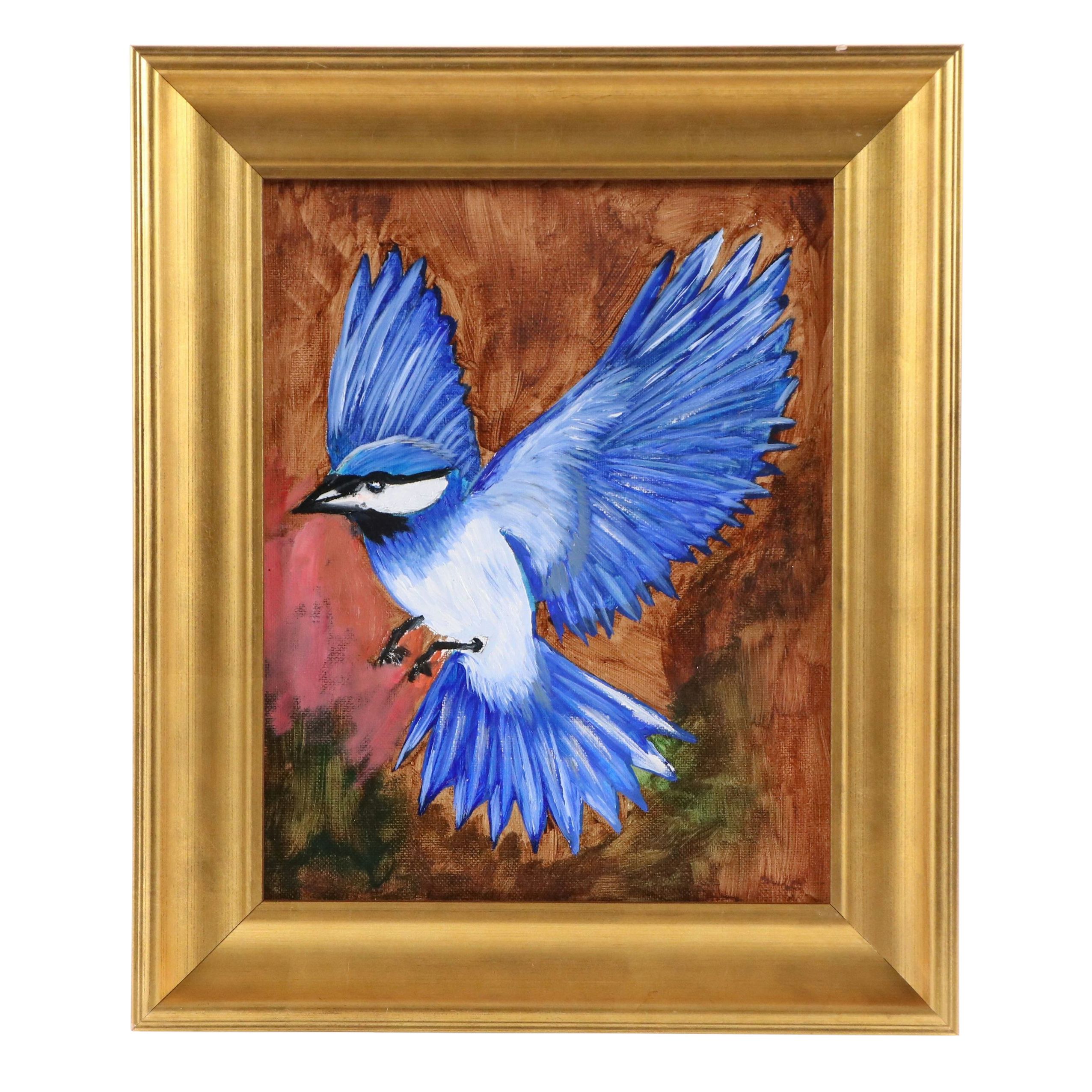 Neville Shenton Oil Painting of Blue Jay