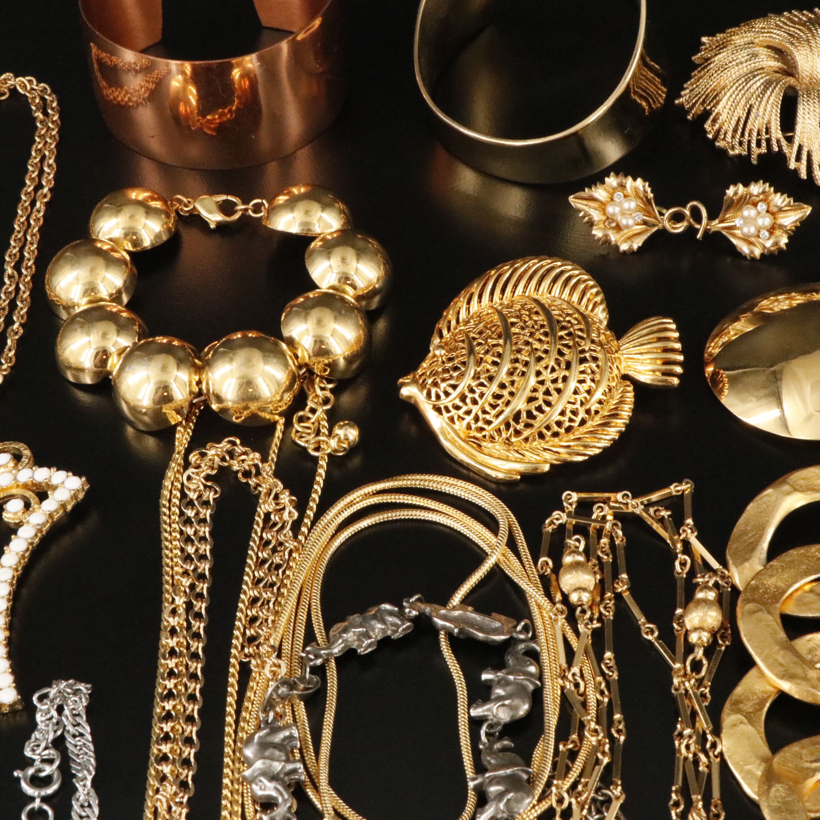 1970s Jewelry Collection Featuring Owls, Faux Pearl, and Rhinestone