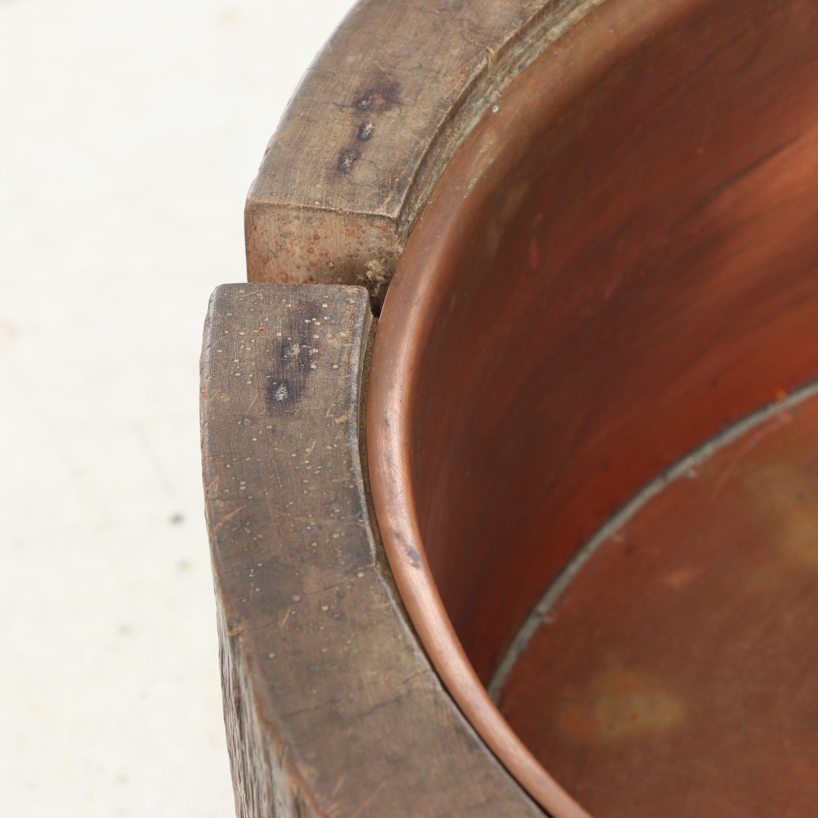 Antique Japanese Wood and Copper Brazier