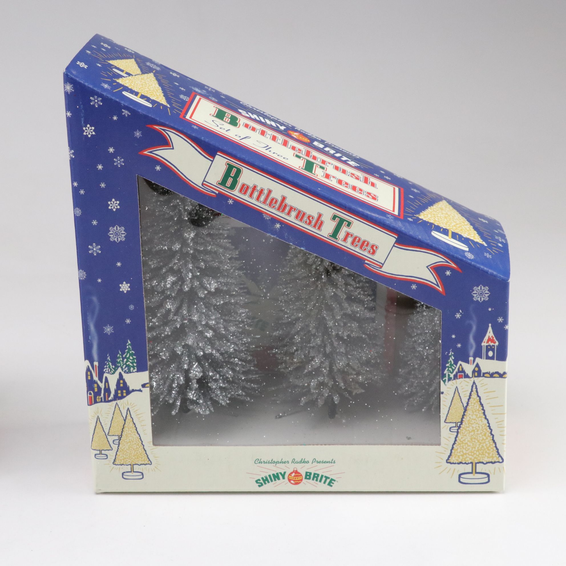 Shiny-Brite Bottle Brush Glitter Christmas Trees with More Birch Trees & Decor